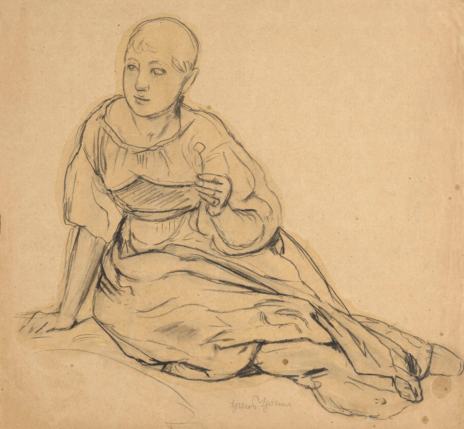 Study Of A Girl Sitting On The Ground Wall Art by Hans Thoma - Canvas Print