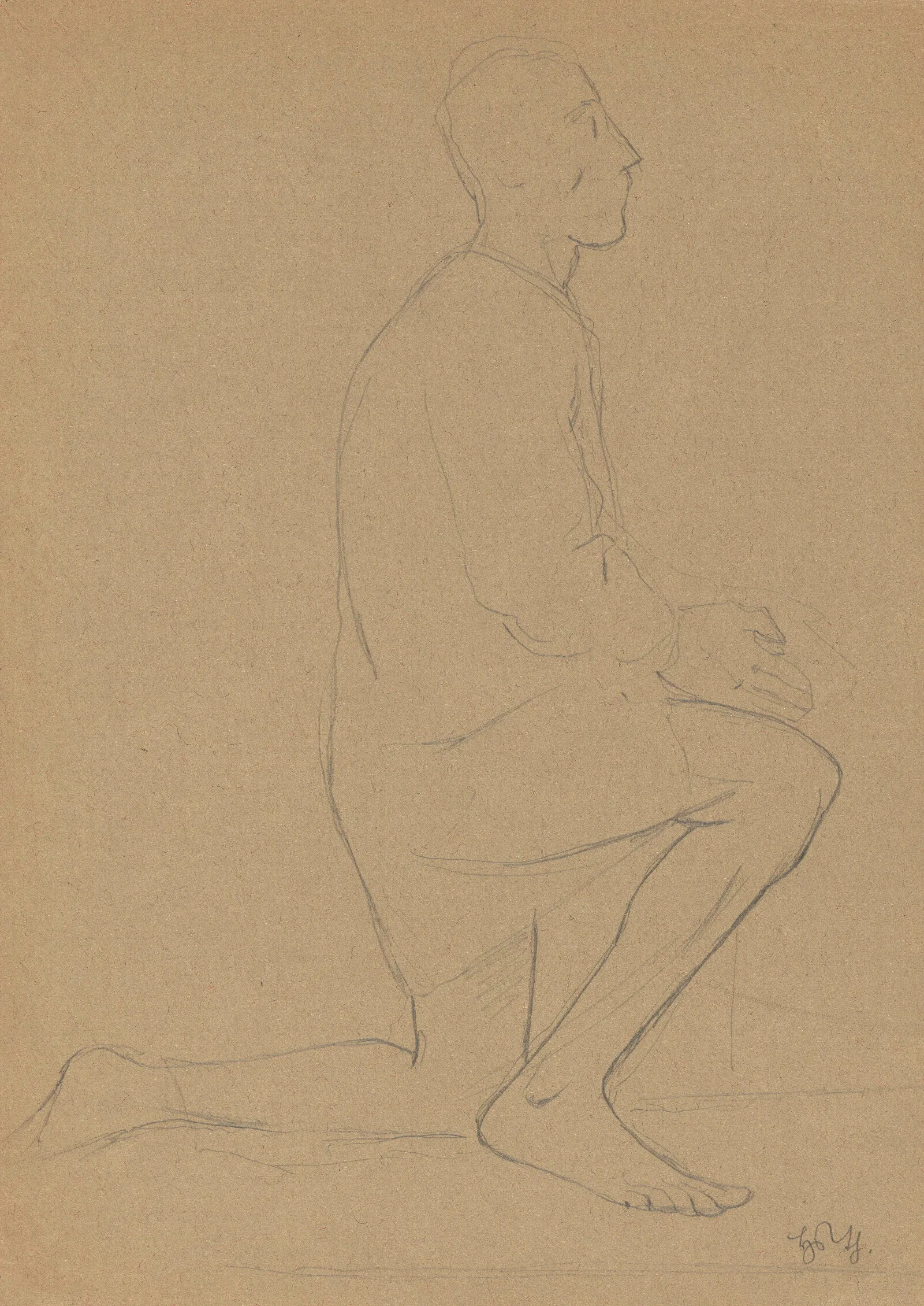 Study Of A Kneeling Man With His Hands Folded In A Gesture Of Prayer Wall Art by Hans Thoma - Canvas Print