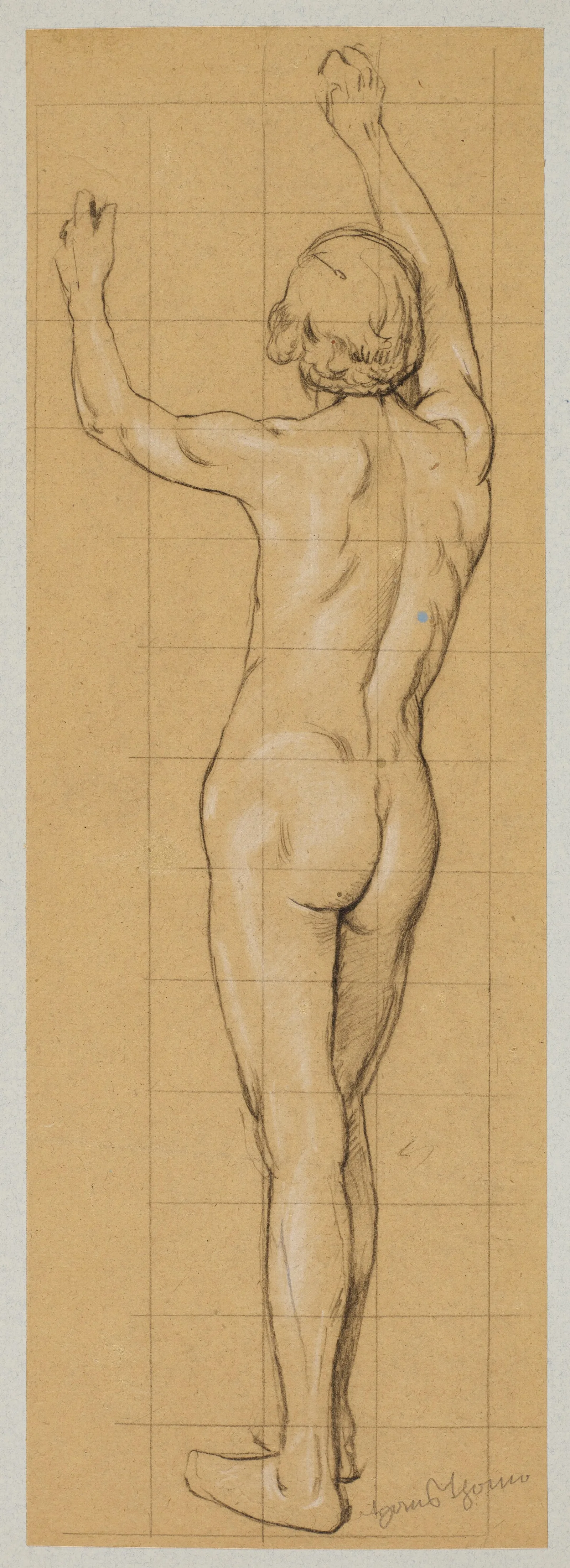Study Of A Male Nude From The Back Wall Art by Hans Thoma - Canvas Print