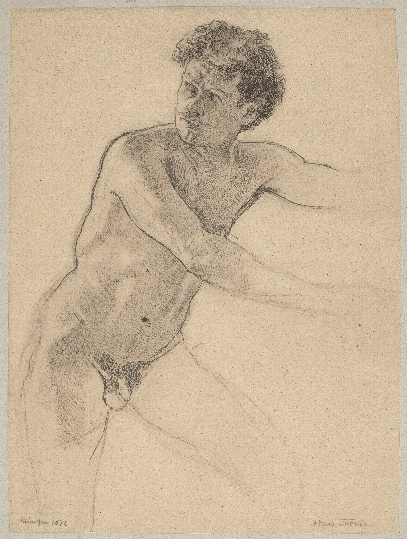 Study Of A Male Nude 18 Wall Art by Hans Thoma - Canvas Print