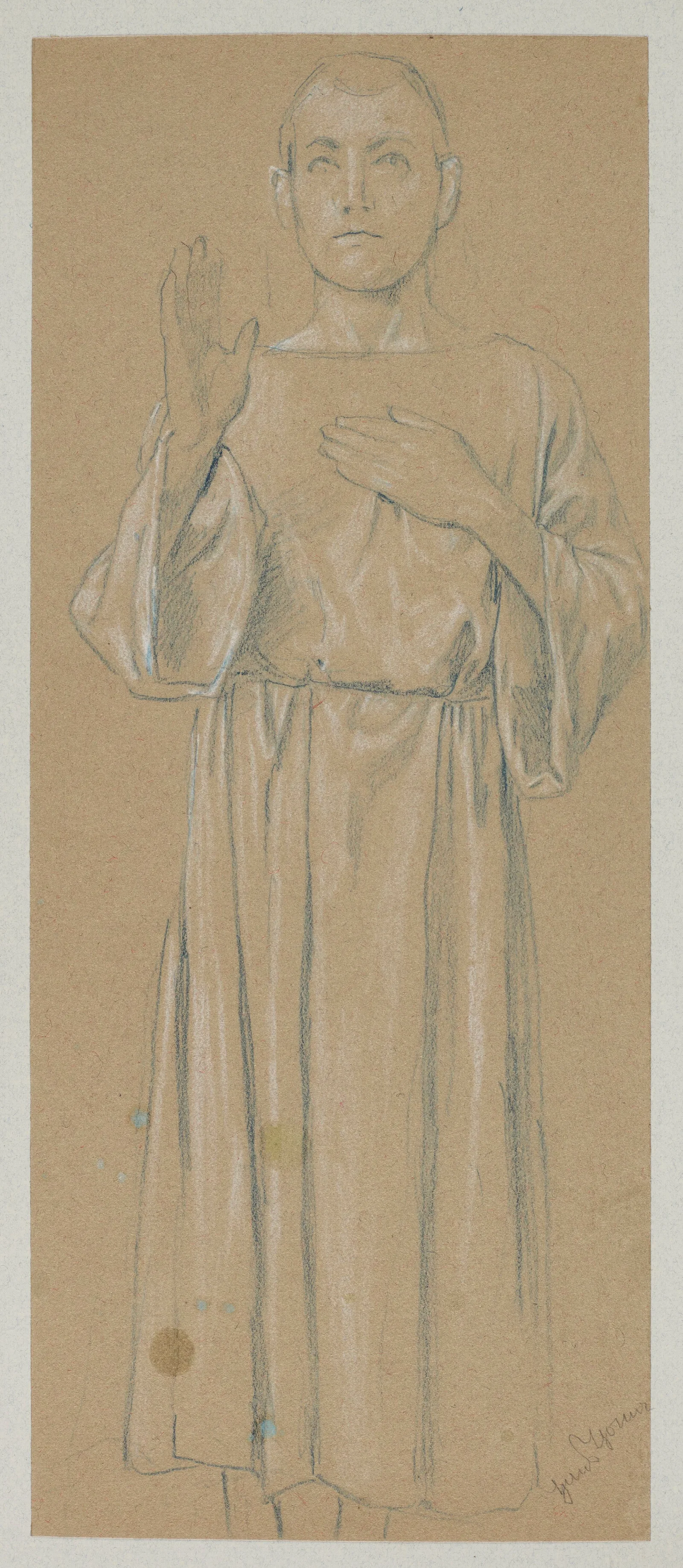 Study Of A Man In A Long Tunic In The Benediction Gesture Wall Art by Hans Thoma - Canvas Print