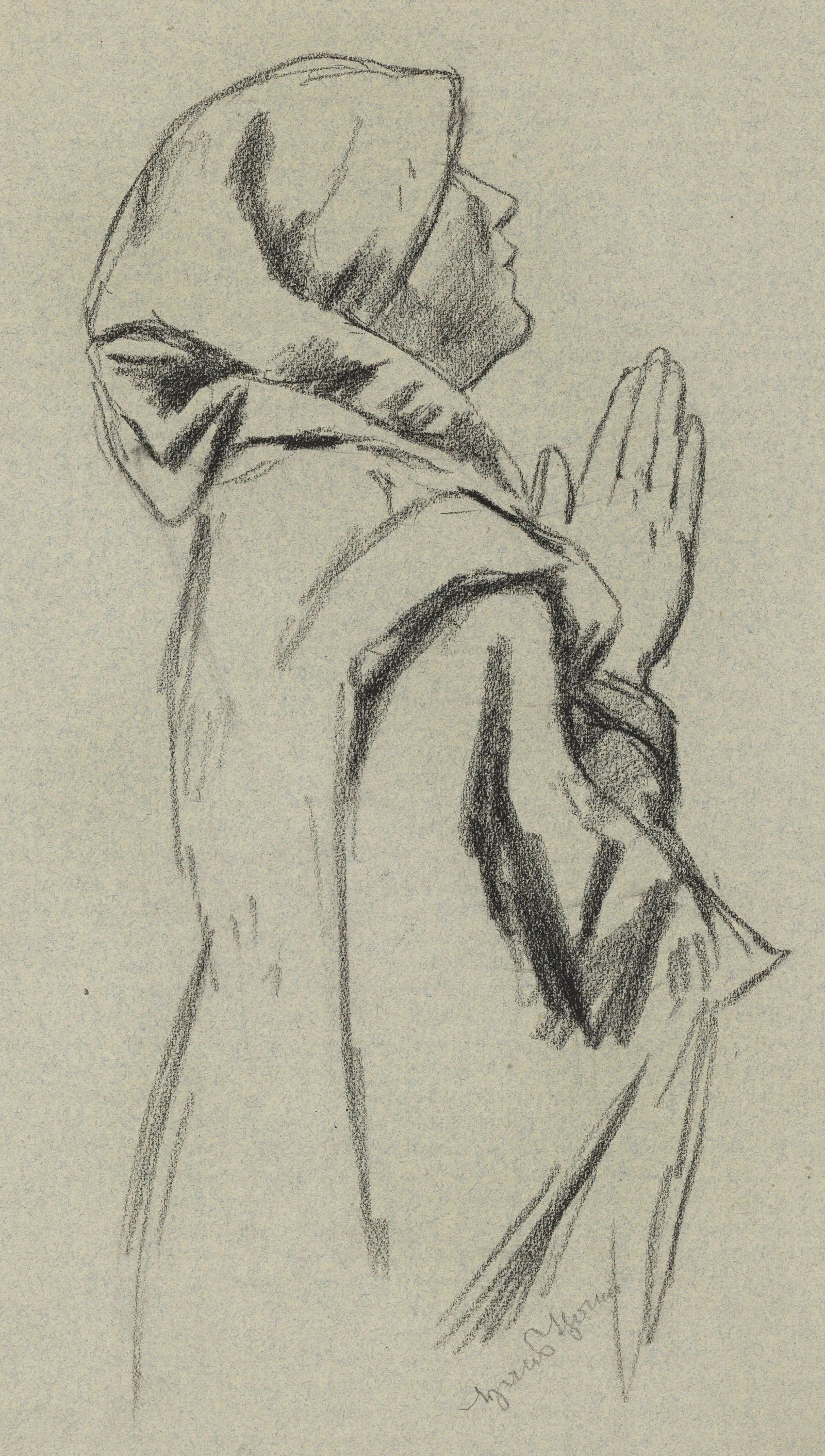 Study Of A Praying Woman In A Shawl With Her Hands Folded Wall Art by Hans Thoma - Canvas Print