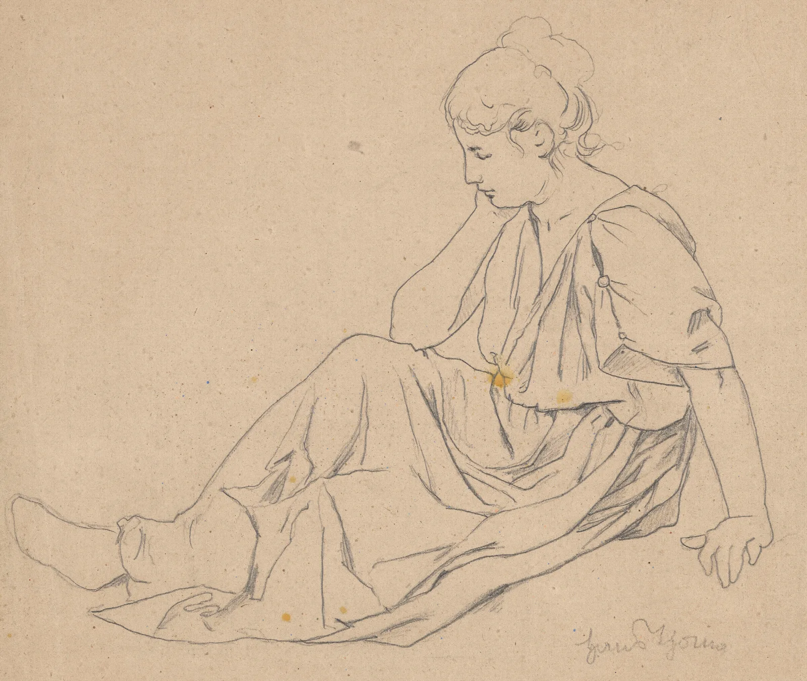 Study Of A Seated Woman Dressed In A Long Robe Wall Art by Hans Thoma - Canvas Print