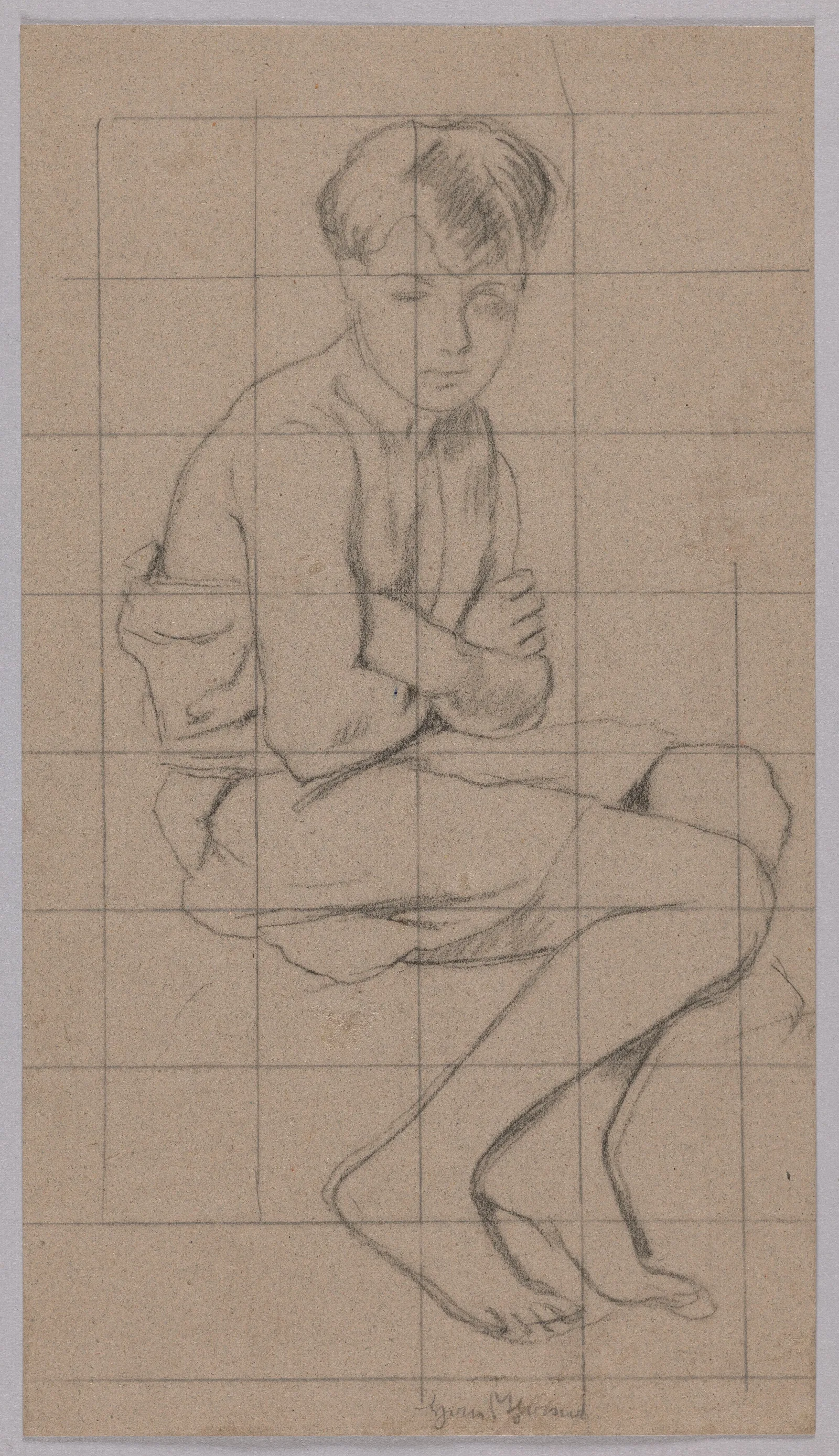 Study Of A Sitting Boy 2 Wall Art by Hans Thoma - Canvas Print