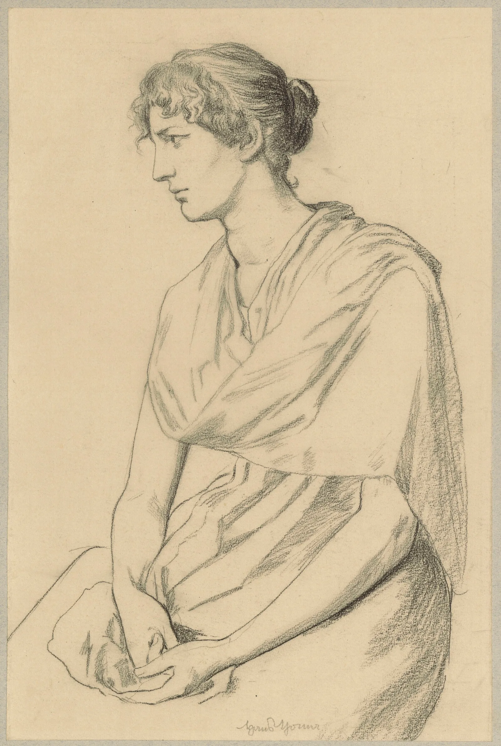 Study Of A Sitting Woman In An Antiquising Costume Wall Art by Hans Thoma - Canvas Print