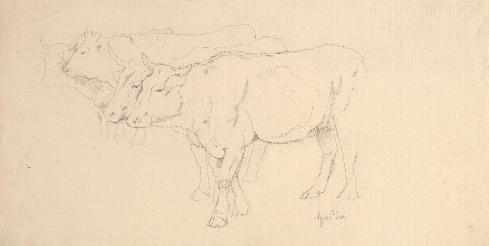 Study Of Four Cows Walking Wall Art by Hans Thoma - Canvas Print