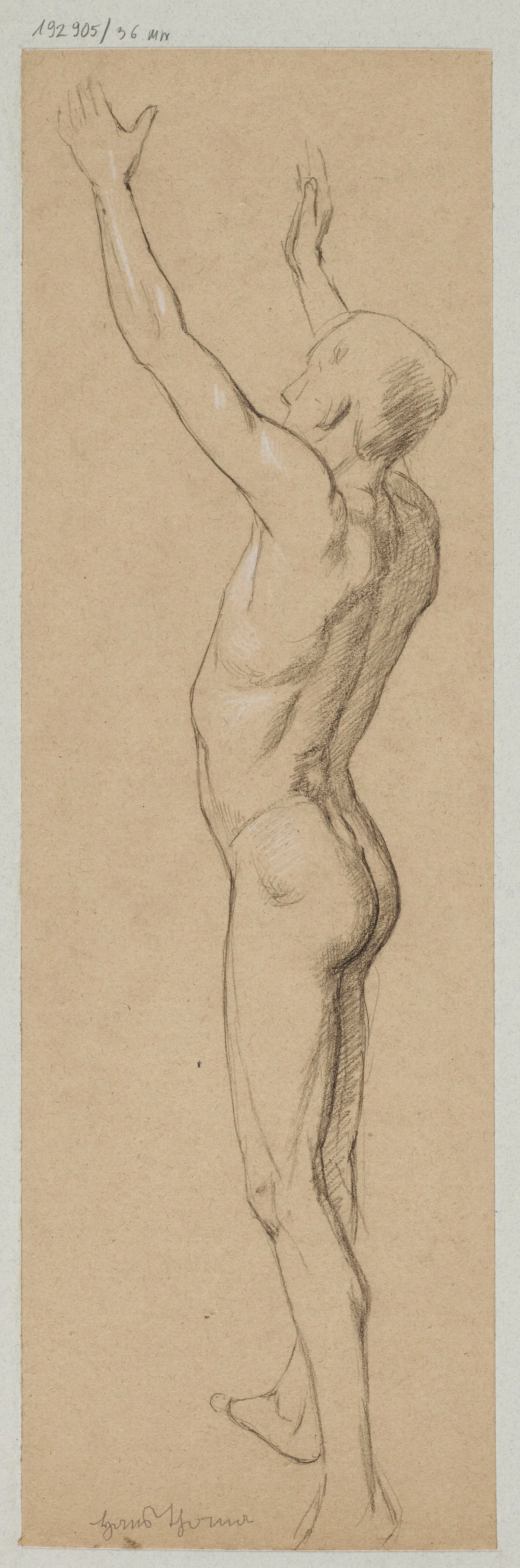 Study Of Male Nude With Raised Hands Wall Art by Hans Thoma - Canvas Print