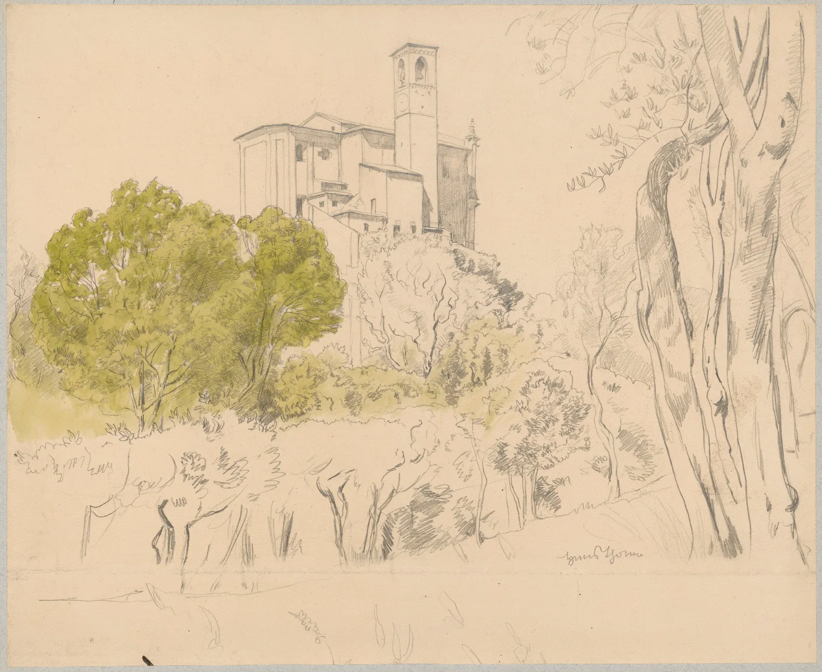 View Of The Cathedral Of St Nicholas The Wonderworker In Gardone Di Sopra Lombardy Wall Art by Hans Thoma - Canvas Print