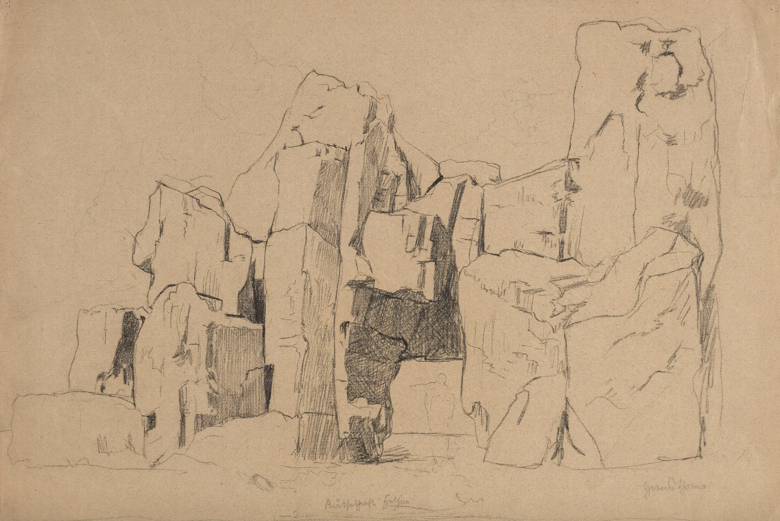 View Of The Rocks The So Called Ratselhath Felsen With A Human Silhouette Wall Art by Hans Thoma - Canvas Print