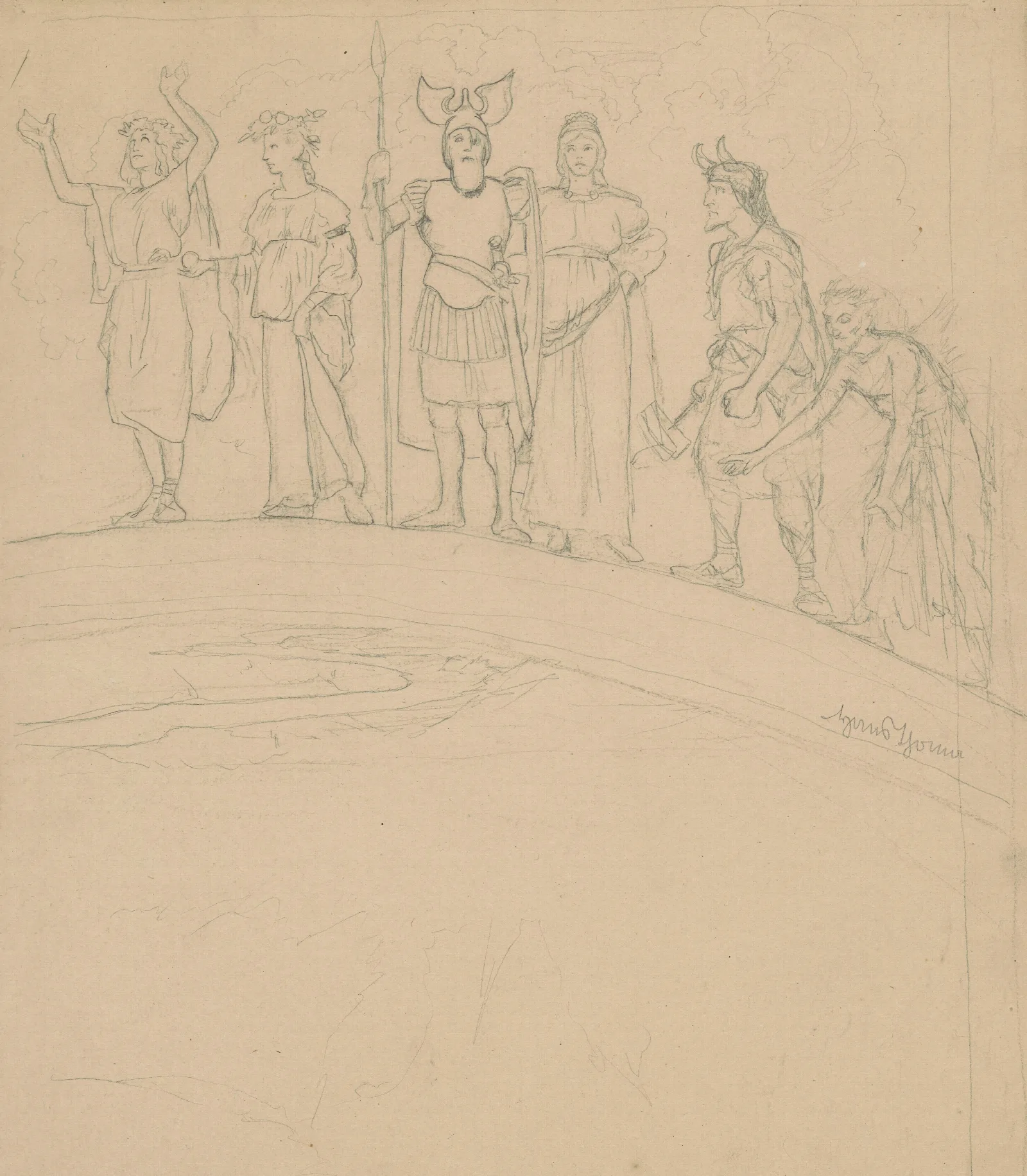 Walhalla Germanic Deities Standing On The Rainbow Wall Art by Hans Thoma - Canvas Print