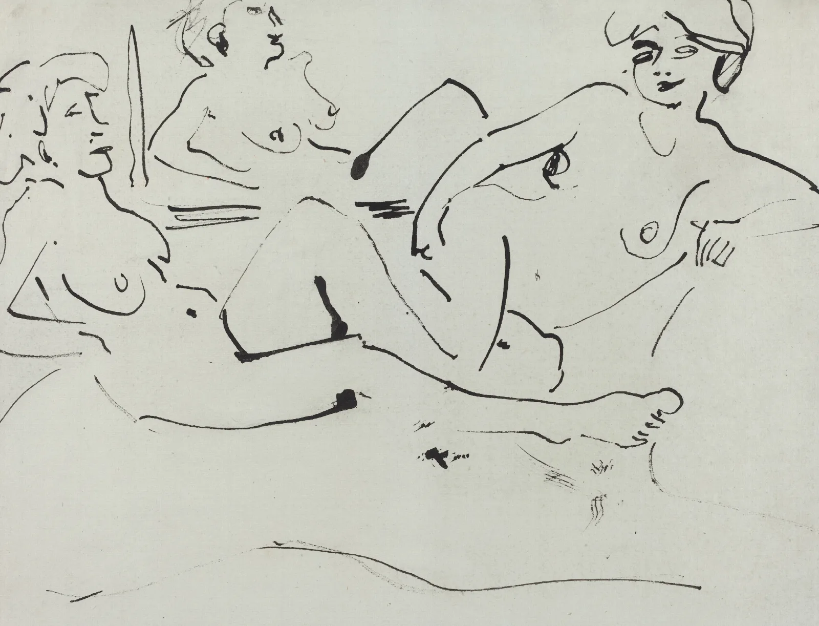 Dodo And An Older Woman Reclining Before A Mirror Wall Art by Ernst Ludwig Kirchner - Canvas Print