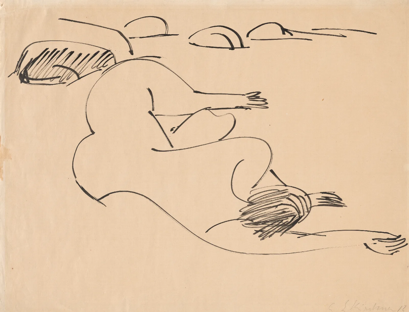 Erna Lying On The Beach Among Rocks Wall Art by Ernst Ludwig Kirchner - Canvas Print