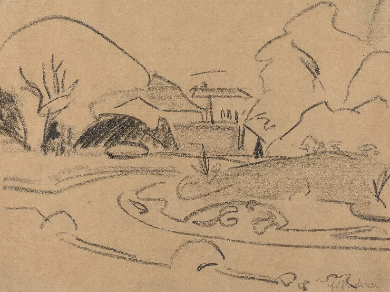 Footpaths And Pavilion In The Dresden Grosser Garten Wall Art by Ernst Ludwig Kirchner - Canvas Print