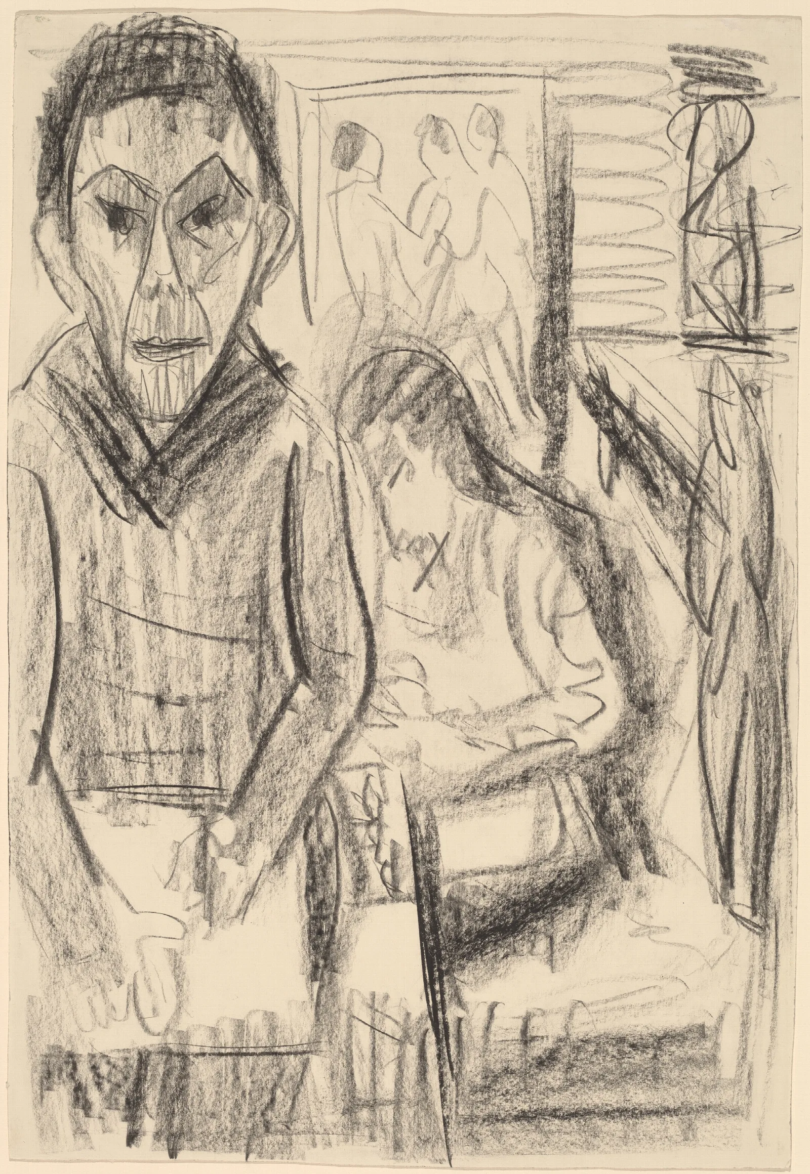Self Portrait In The Studio 3 Wall Art by Ernst Ludwig Kirchner - Canvas Print