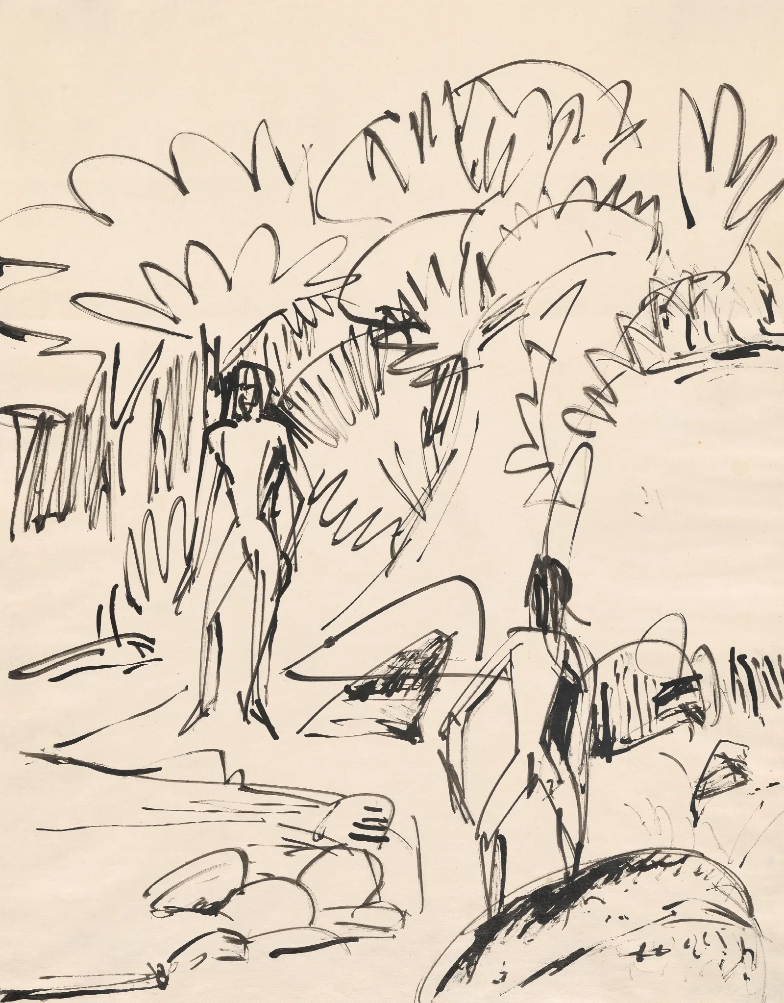 Two Bathers At Fehmarnkuste Wall Art by Ernst Ludwig Kirchner - Canvas Print