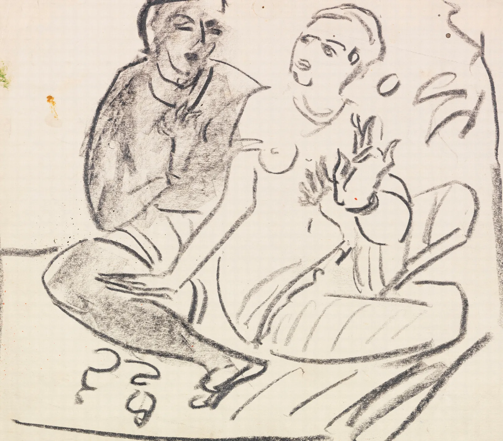 Hockendes Paar Wohl Nach Ajanta Wall Art by Ernst Ludwig Kirchner - Canvas Print