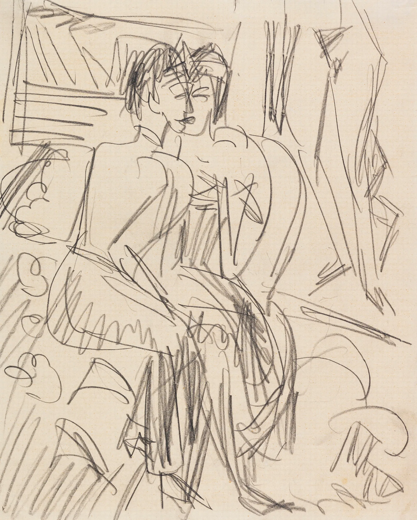 Erna Und Gerda Im Atelier Wall Art by Ernst Ludwig Kirchner - Canvas Print