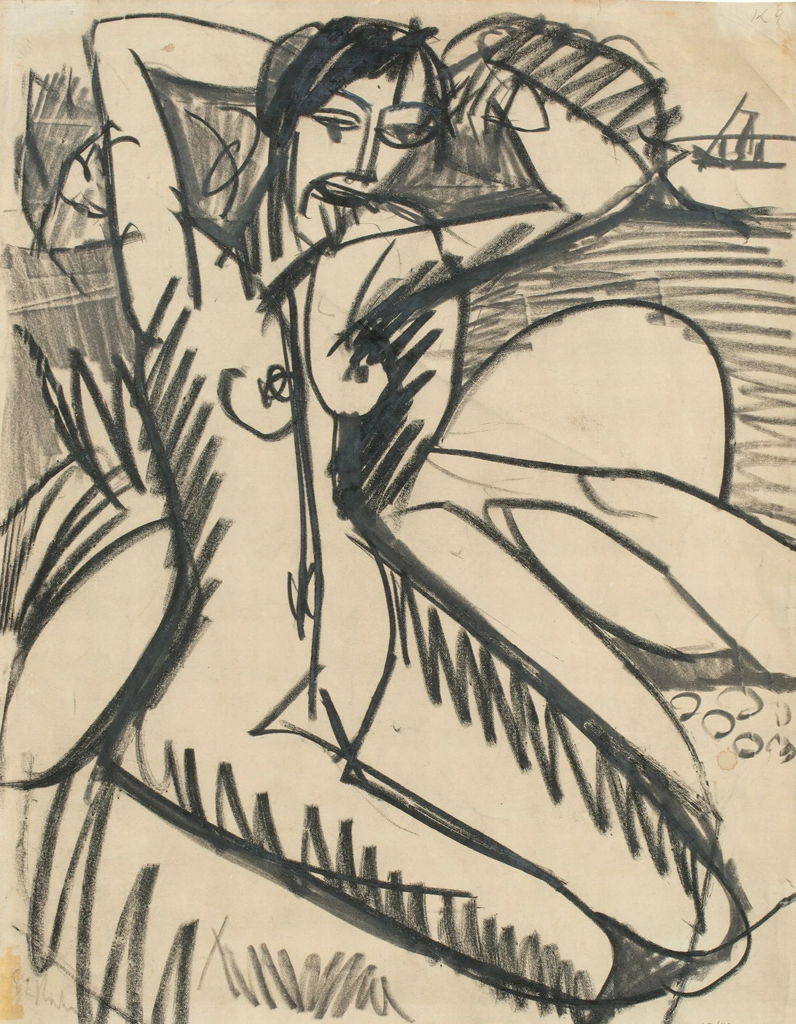 Am Strand Sitzender Wall Art by Ernst Ludwig Kirchner - Canvas Print
