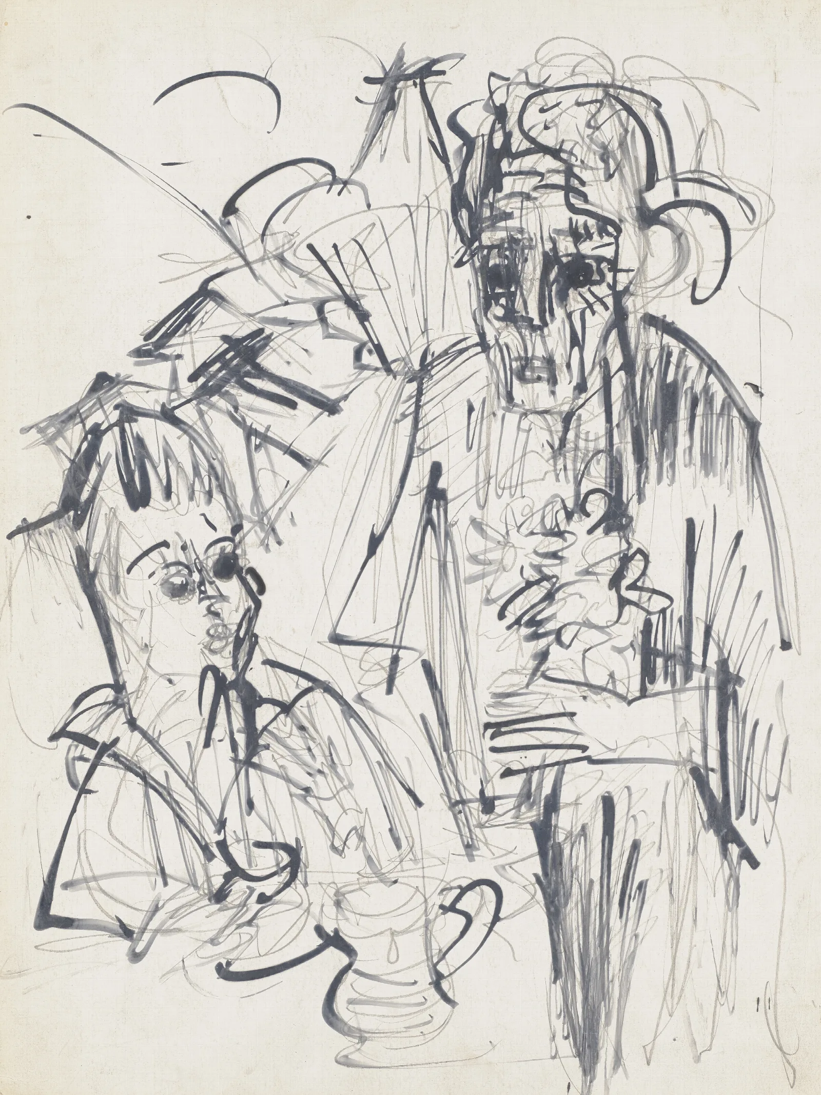Alte Frau Mit Jungen Am Kaffeetisch Wall Art by Ernst Ludwig Kirchner - Canvas Print