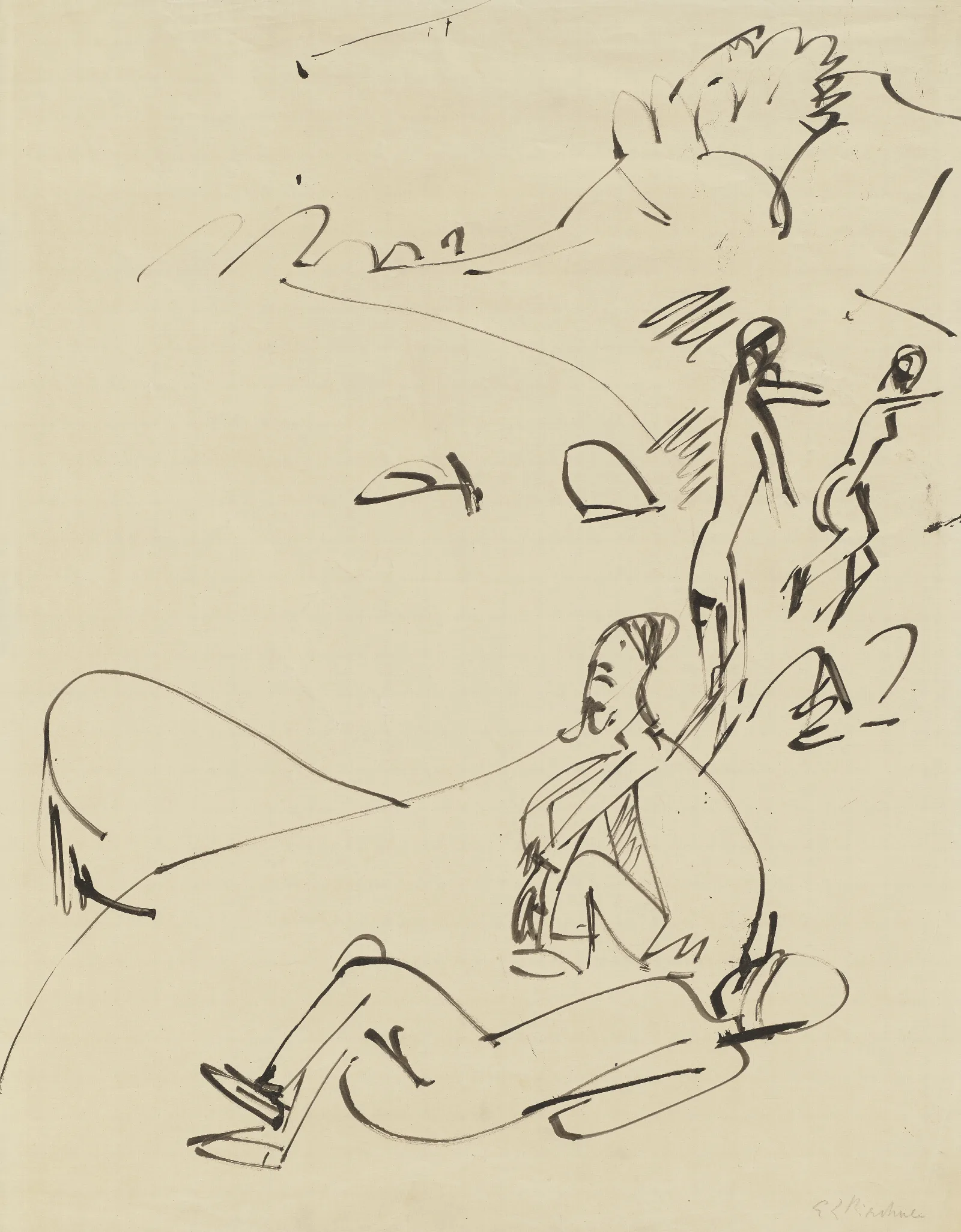 Badende Am Strand Einer Bucht Auf Fehmarn Wall Art by Ernst Ludwig Kirchner - Canvas Print