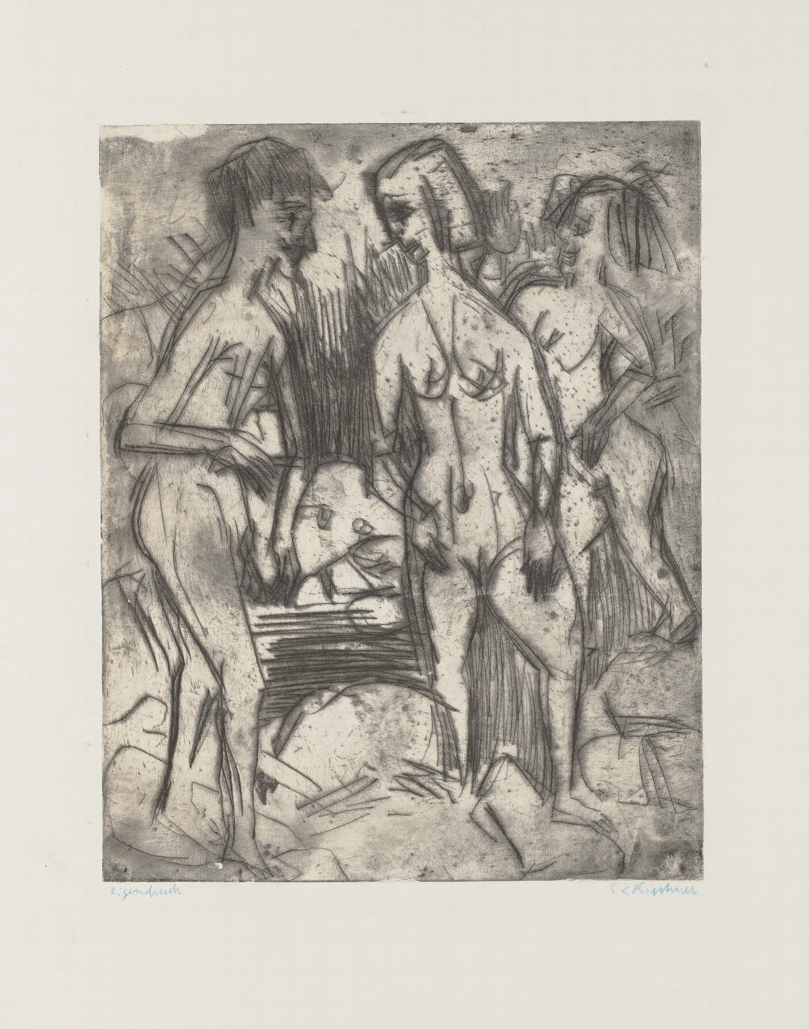 Badende Im Bach Wall Art by Ernst Ludwig Kirchner - Canvas Print