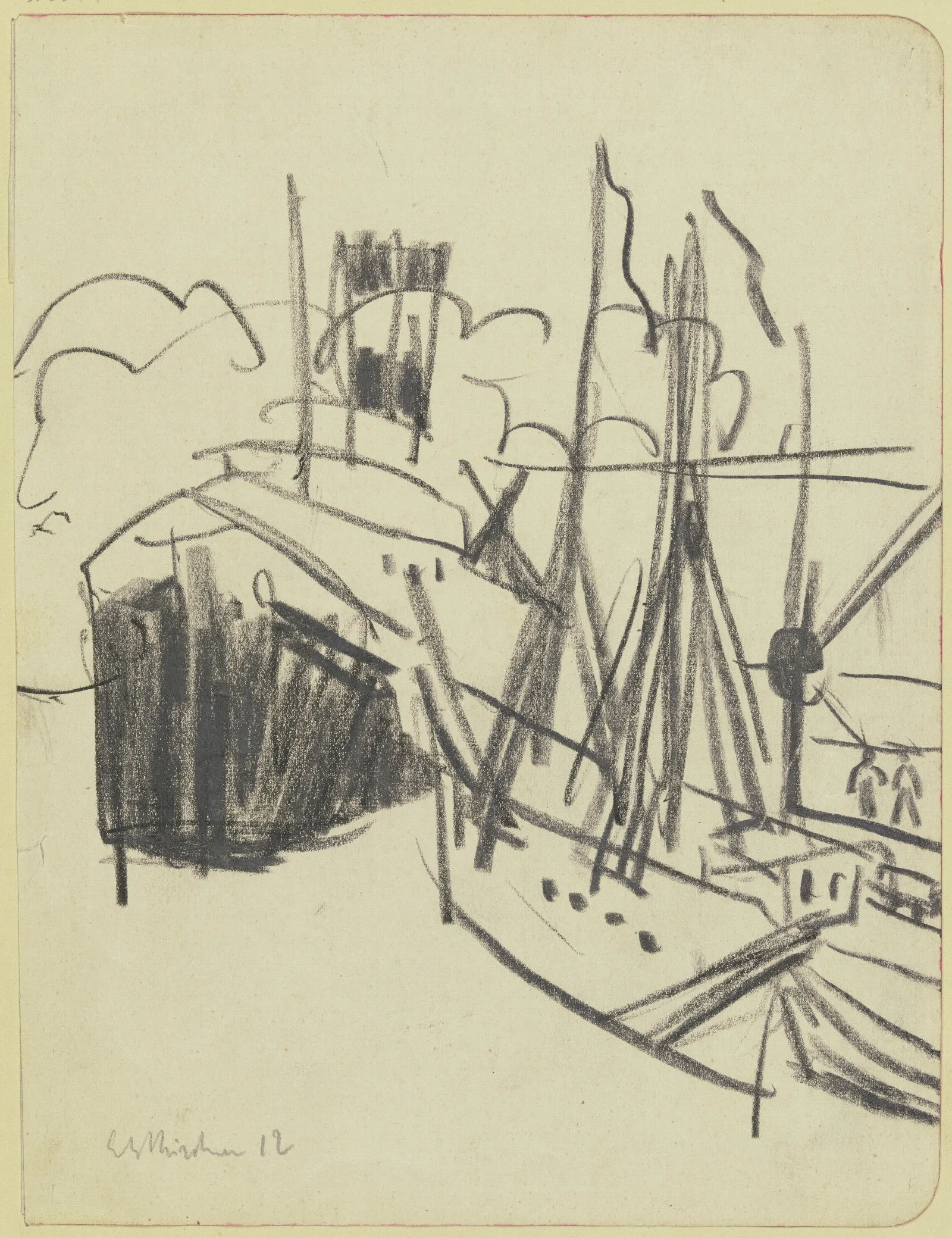 Dampfer Und Segelschiff Im Hafen Wall Art by Ernst Ludwig Kirchner - Canvas Print