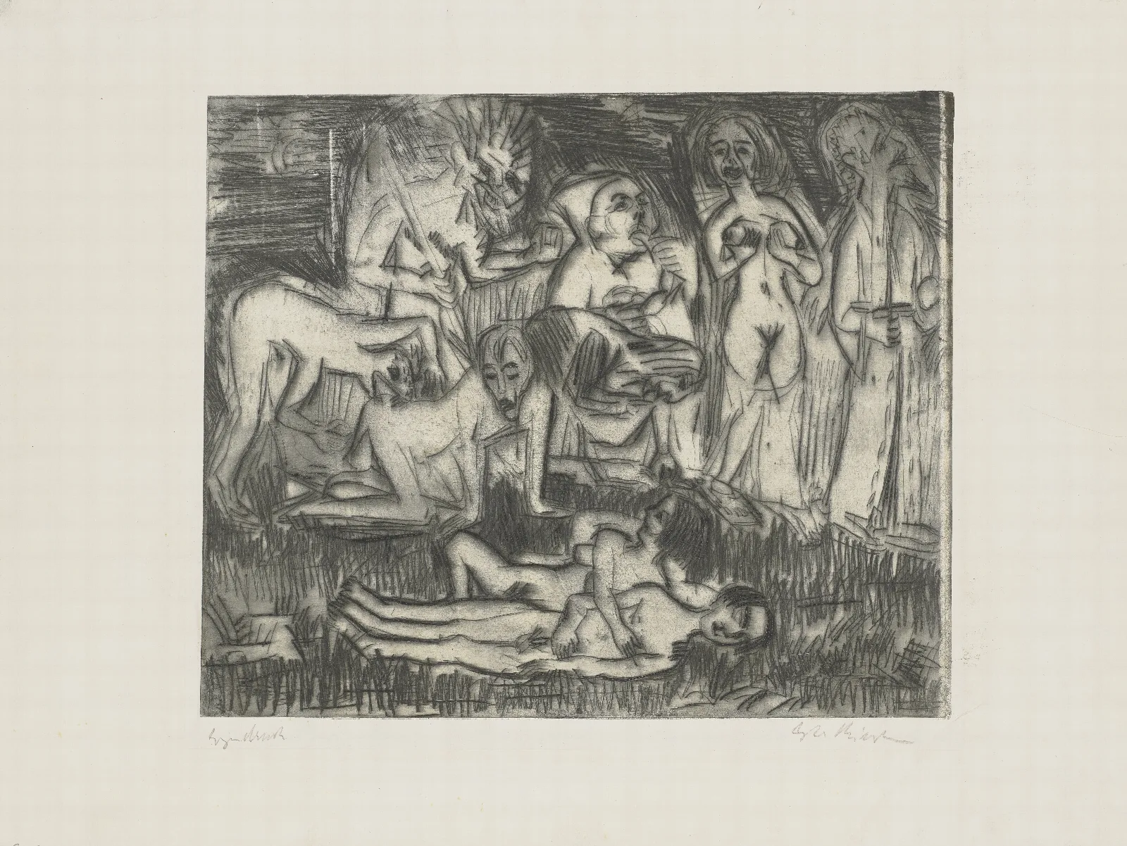 Die Erscheinung Der Sieben Wall Art by Ernst Ludwig Kirchner - Canvas Print