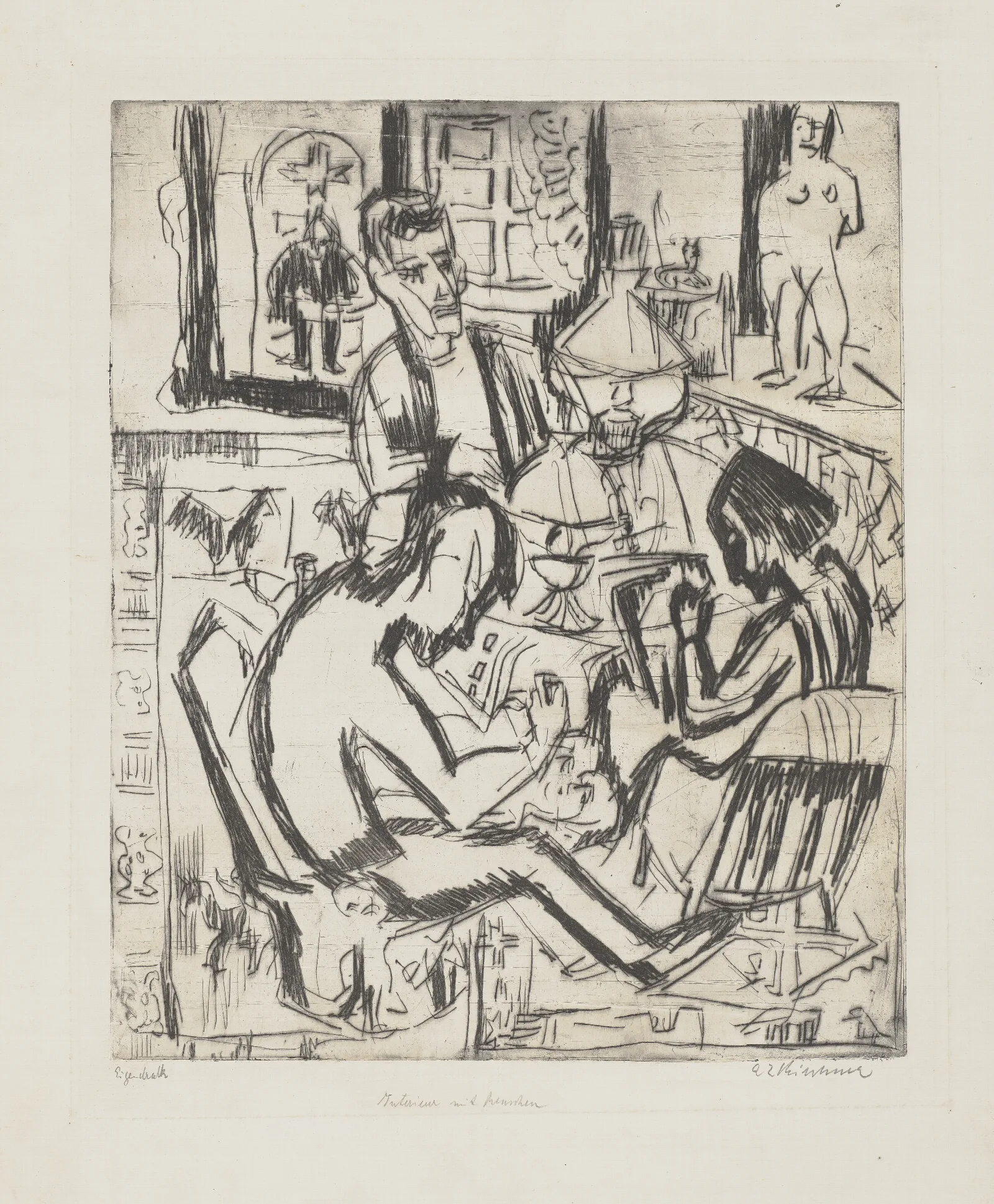 Interieur Mit Menschen Wall Art by Ernst Ludwig Kirchner - Canvas Print