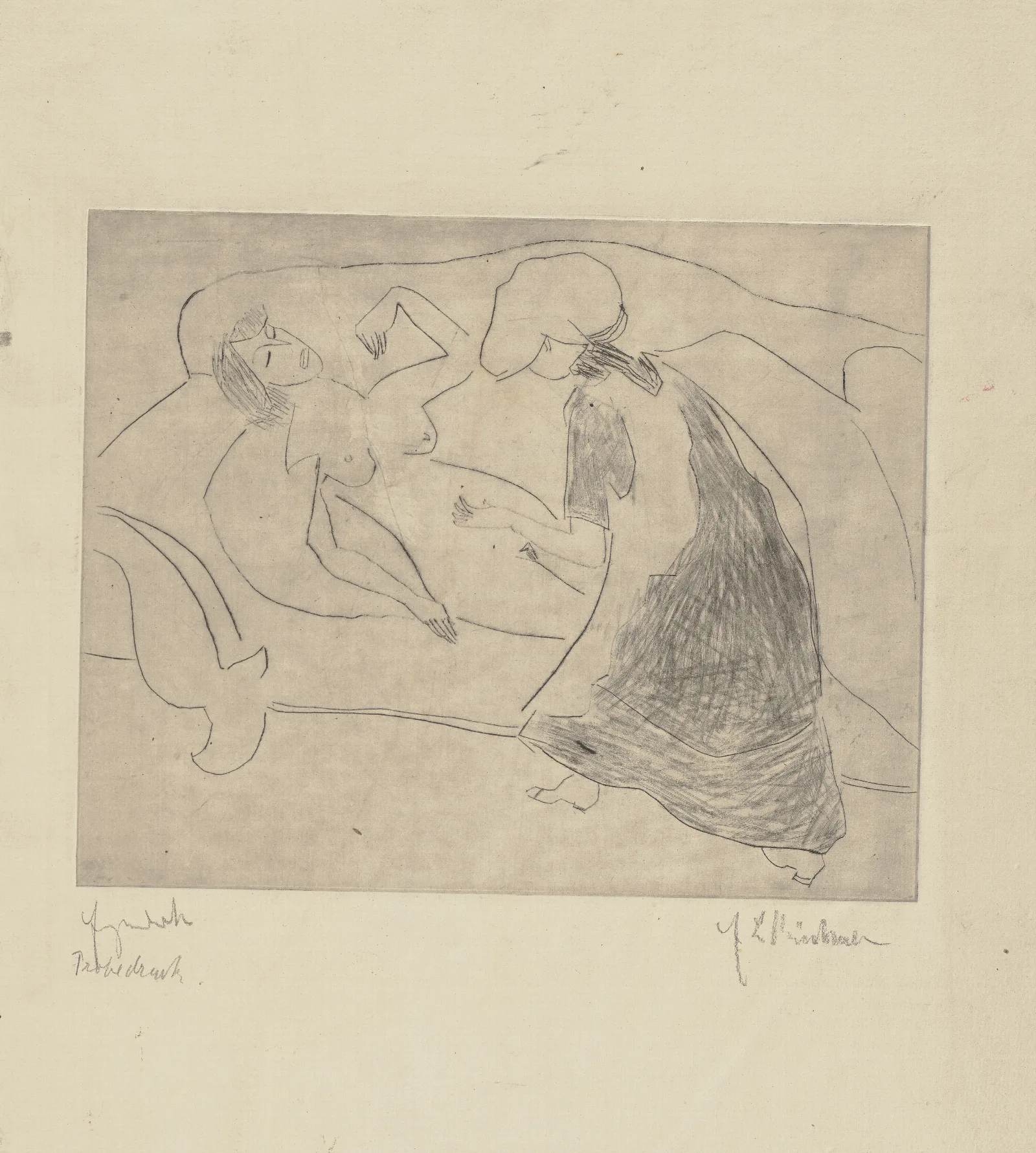 Madchen Einer Anderen Den Bauch Frottierend Wall Art by Ernst Ludwig Kirchner - Canvas Print
