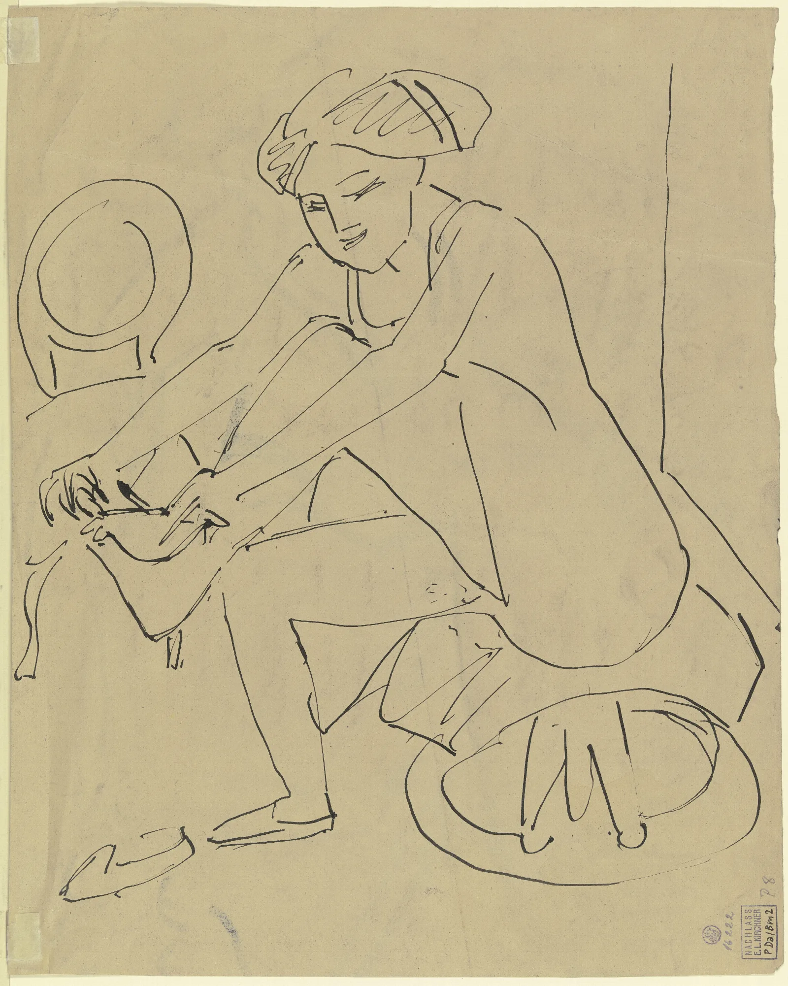 Nackte Frau Bei Der Pedicure Wall Art by Ernst Ludwig Kirchner - Canvas Print