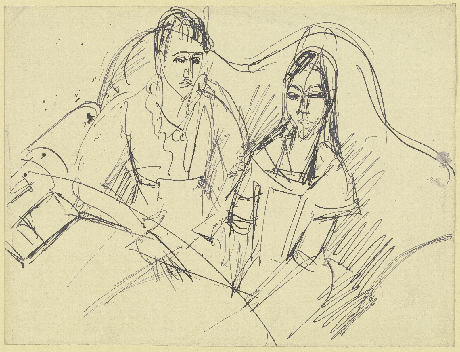 Paar Auf Einem Sofa Am Tisch Wall Art by Ernst Ludwig Kirchner - Canvas Print