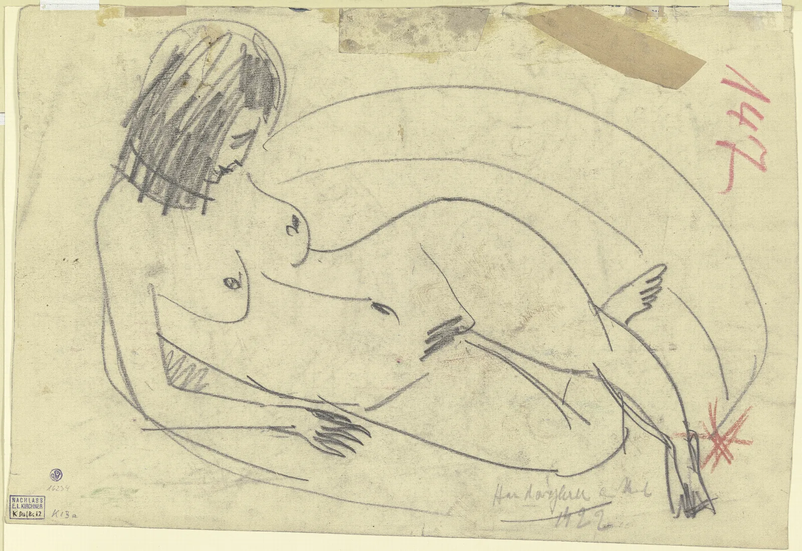 Reclining Female Nude 29 Wall Art by Ernst Ludwig Kirchner - Canvas Print