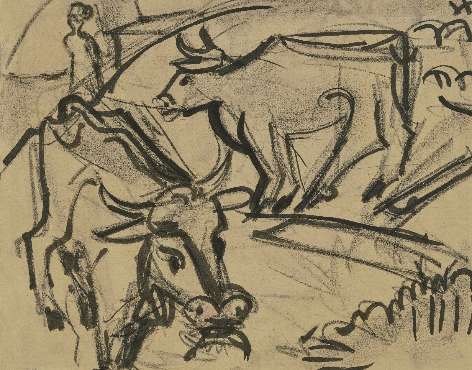 Two Cows 3 Wall Art by Ernst Ludwig Kirchner - Canvas Print