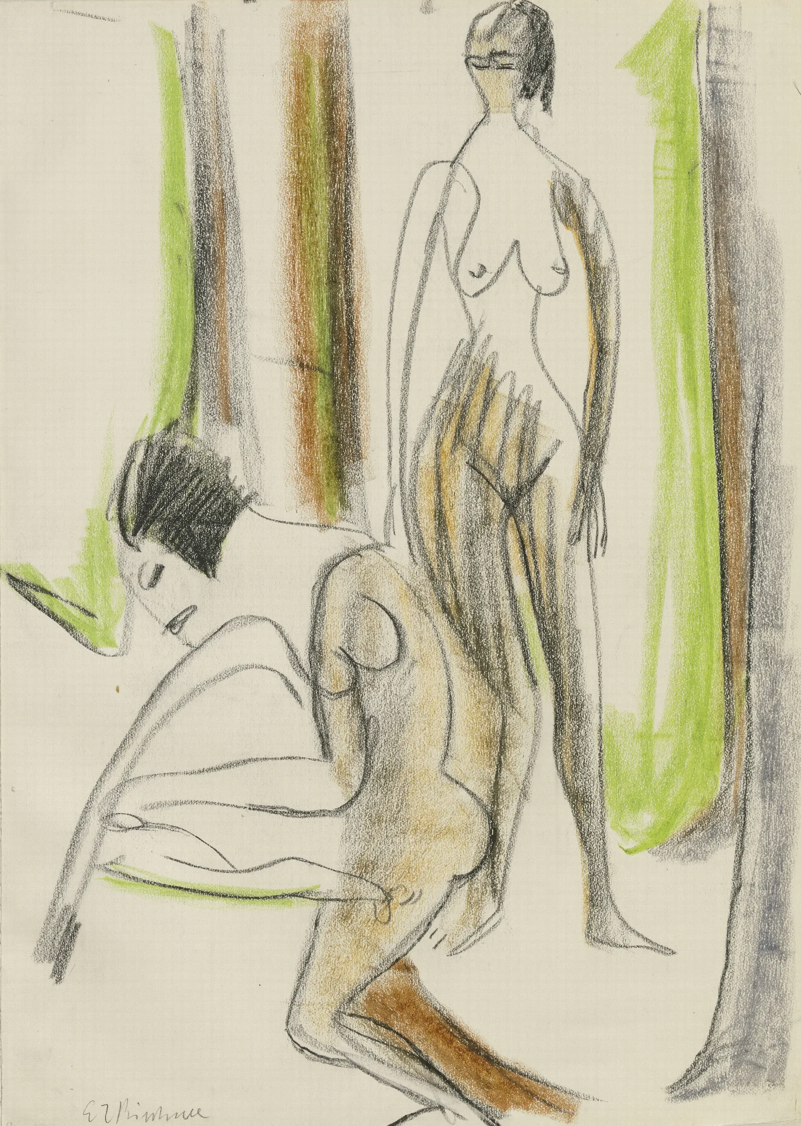 Zwei Nackte Frauen Im Walde Wall Art by Ernst Ludwig Kirchner - Canvas Print