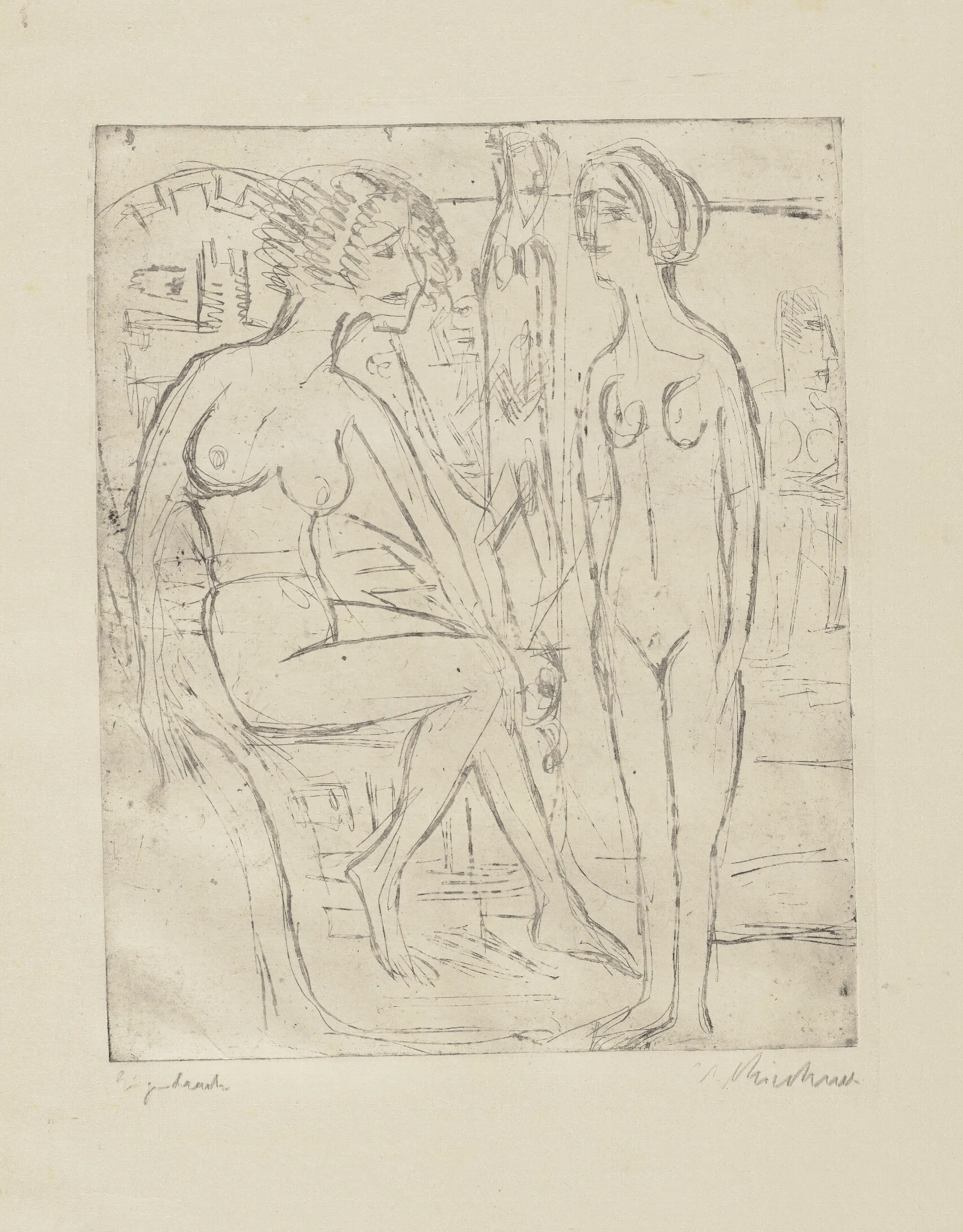 Zwei Nackte Madchen Wall Art by Ernst Ludwig Kirchner - Canvas Print