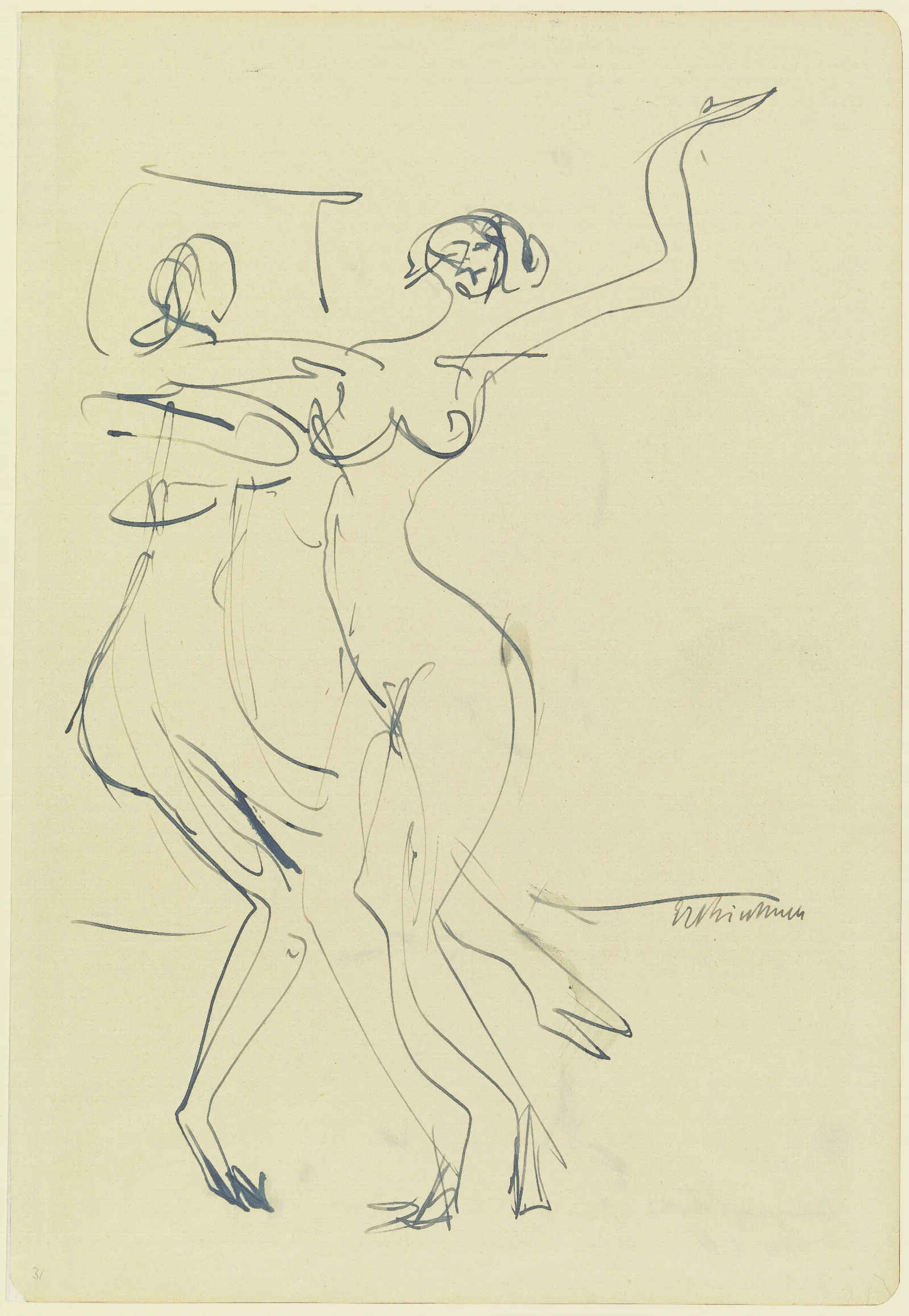 Zwei Tanzende Nackte Frauen Wall Art by Ernst Ludwig Kirchner - Canvas Print
