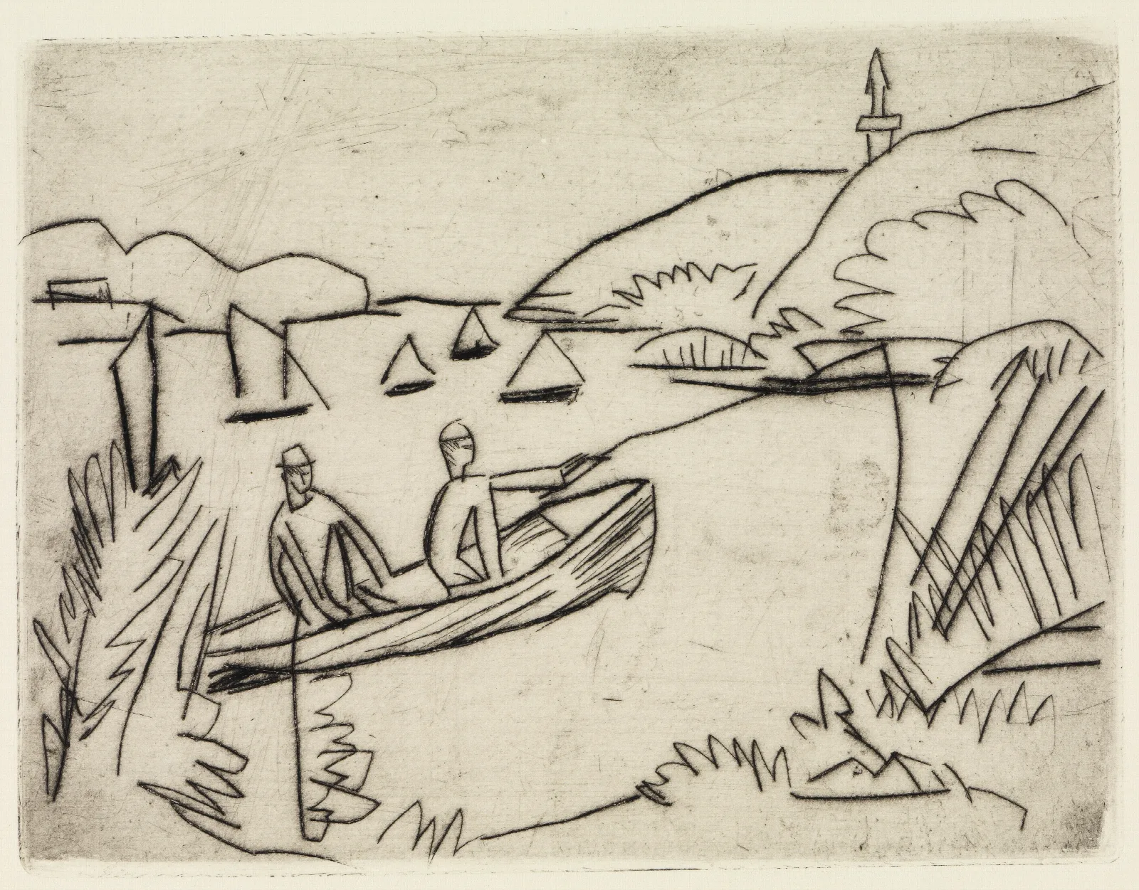Angler Im Boot Auf Dem Muggelsee Wall Art by Ernst Ludwig Kirchner - Canvas Print