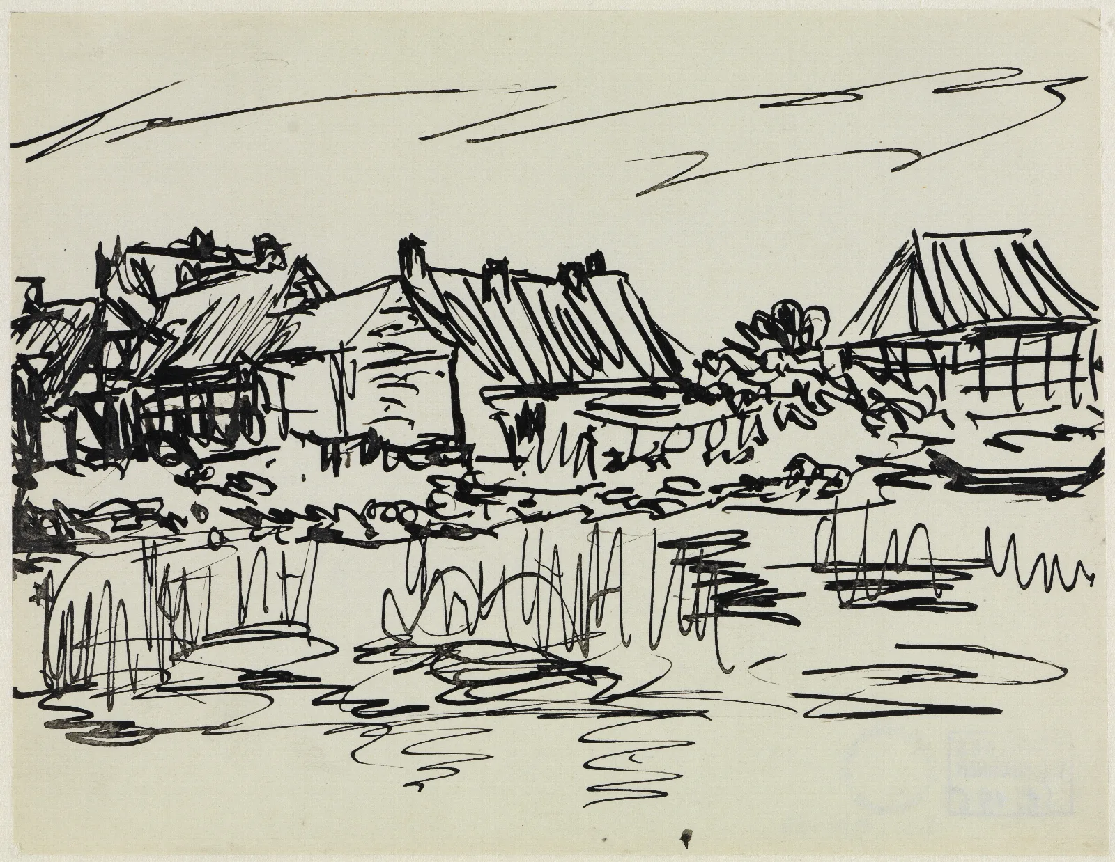 Bauernhauser Am Wasser Fehmarn Wall Art by Ernst Ludwig Kirchner - Canvas Print