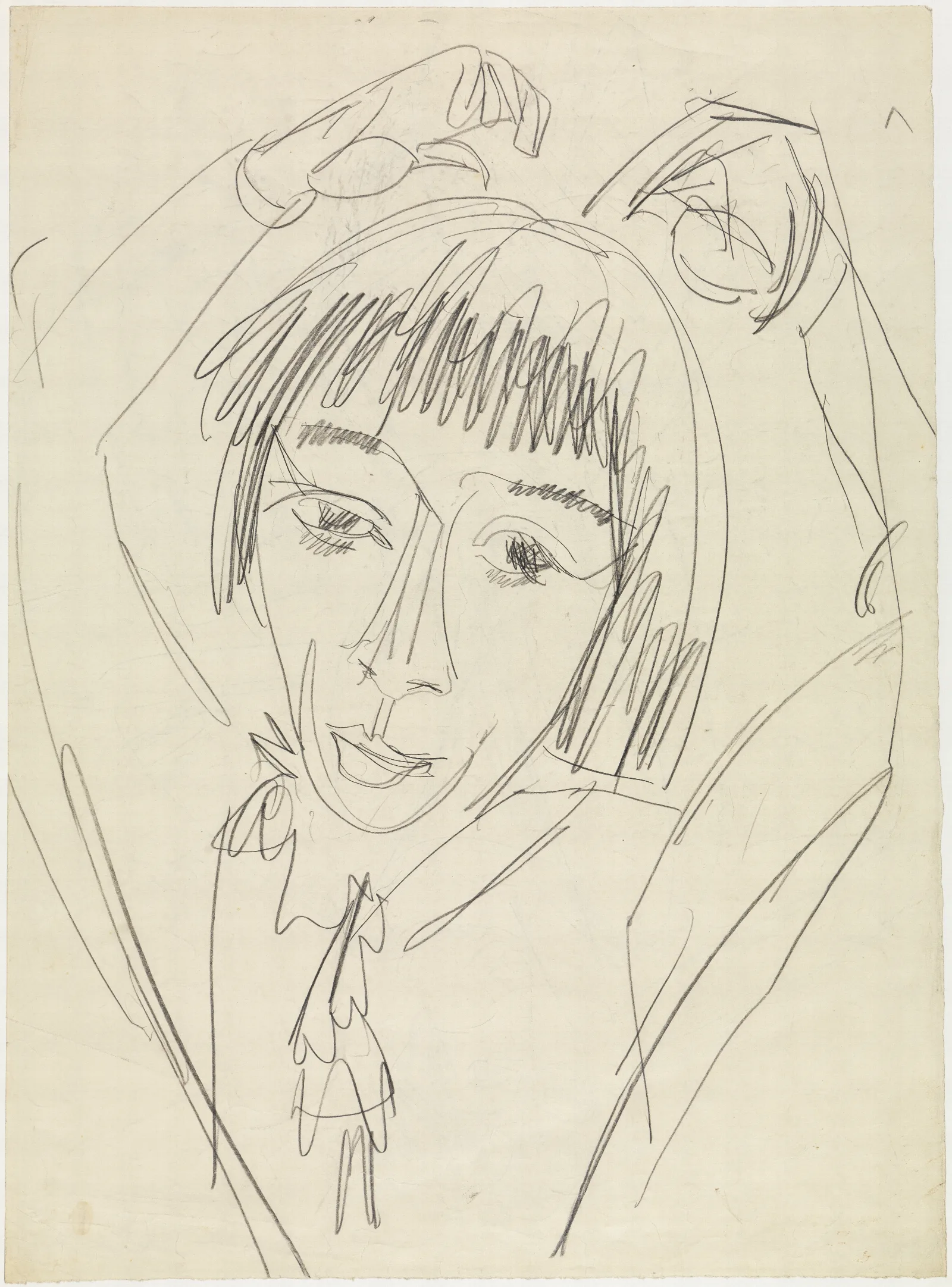 Brustbild Gerda Mit Erhobenen Armen Wall Art by Ernst Ludwig Kirchner - Canvas Print
