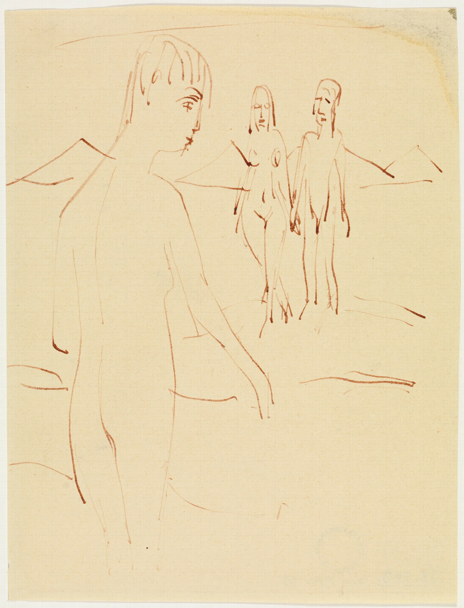 Drei Stehende Akte Im Freien Wall Art by Ernst Ludwig Kirchner - Canvas Print
