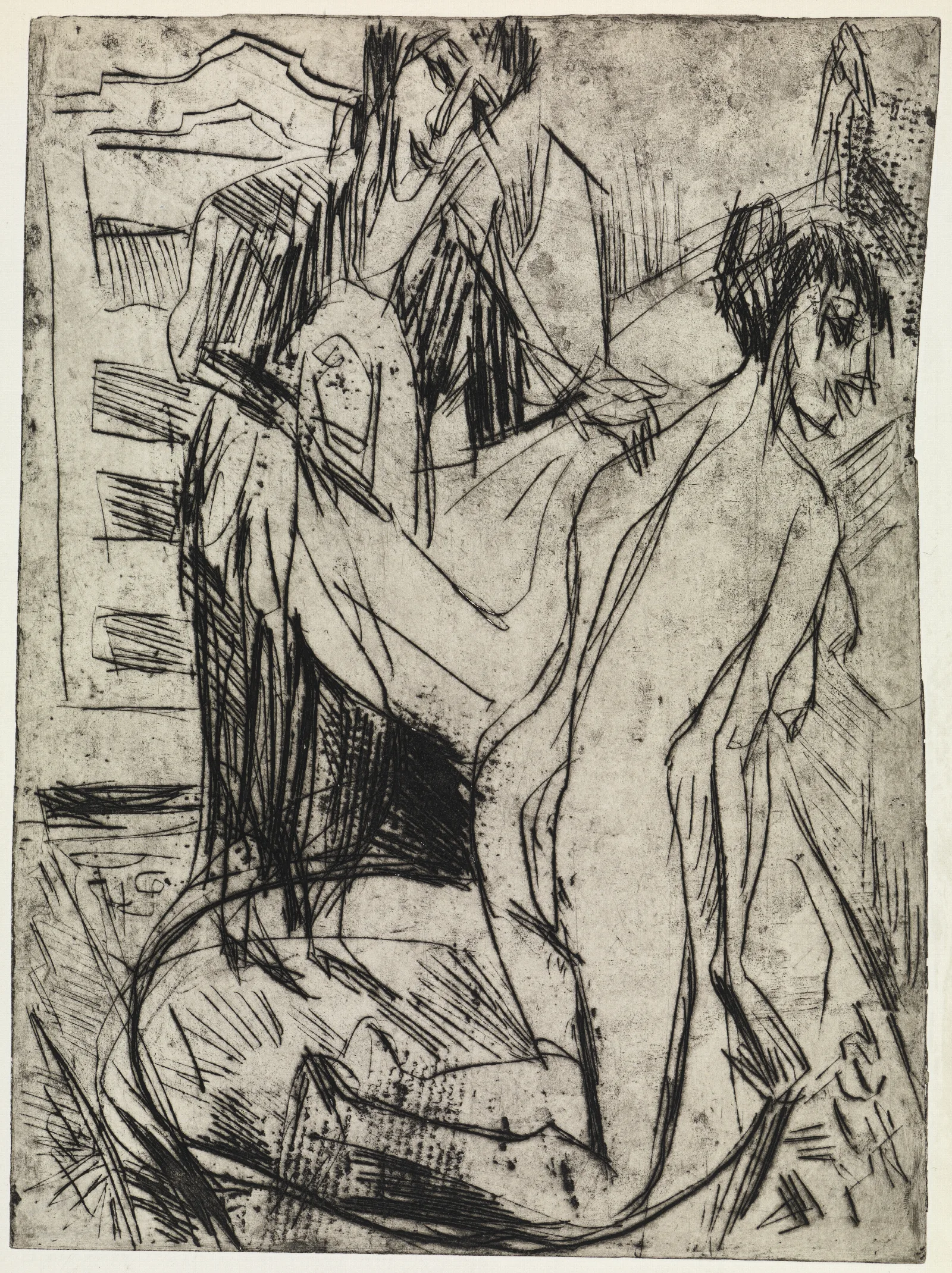 Frau Trocknet Eine Badende Ab Wall Art by Ernst Ludwig Kirchner - Canvas Print