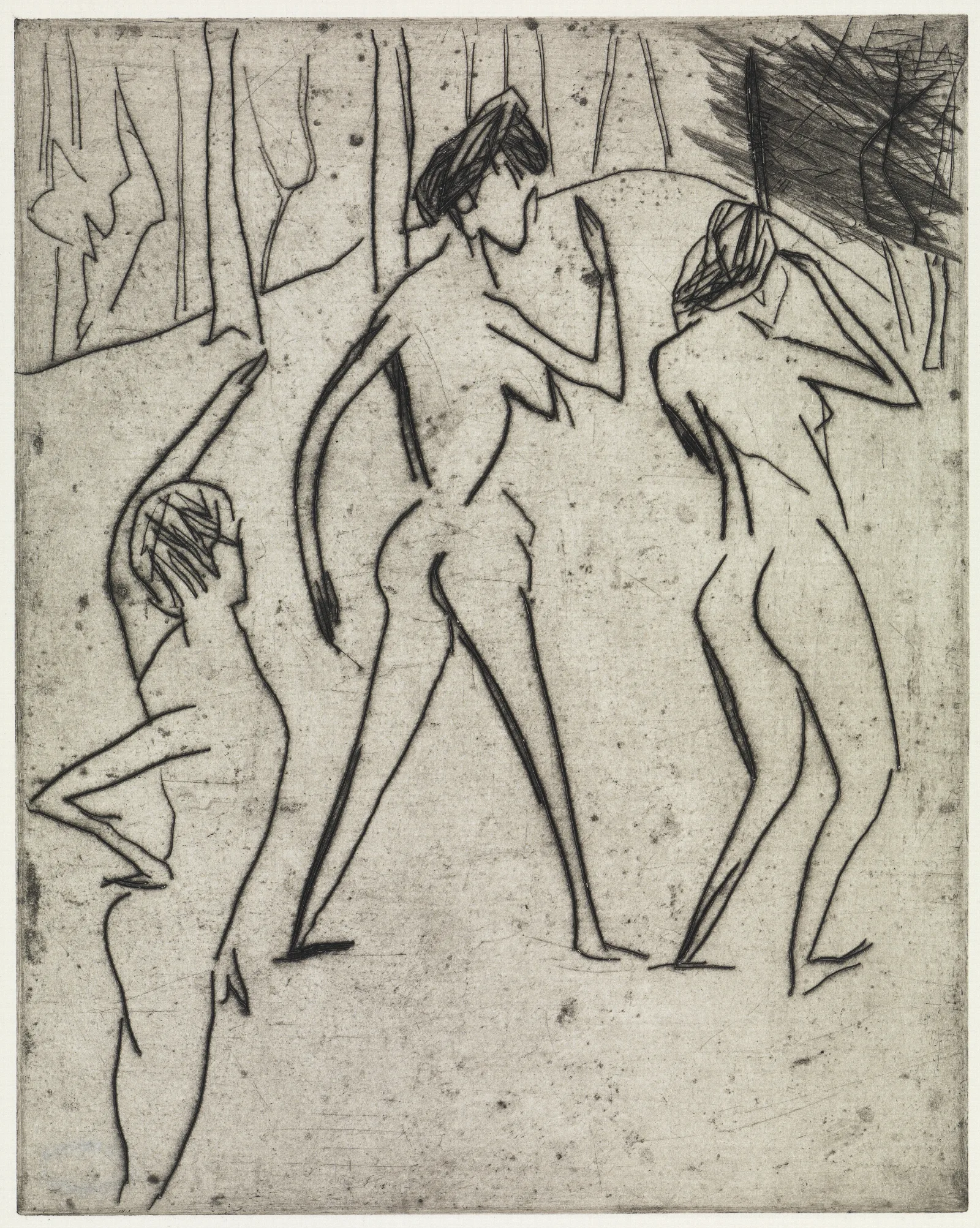 In Den Wald Schreitende Badende Wall Art by Ernst Ludwig Kirchner - Canvas Print