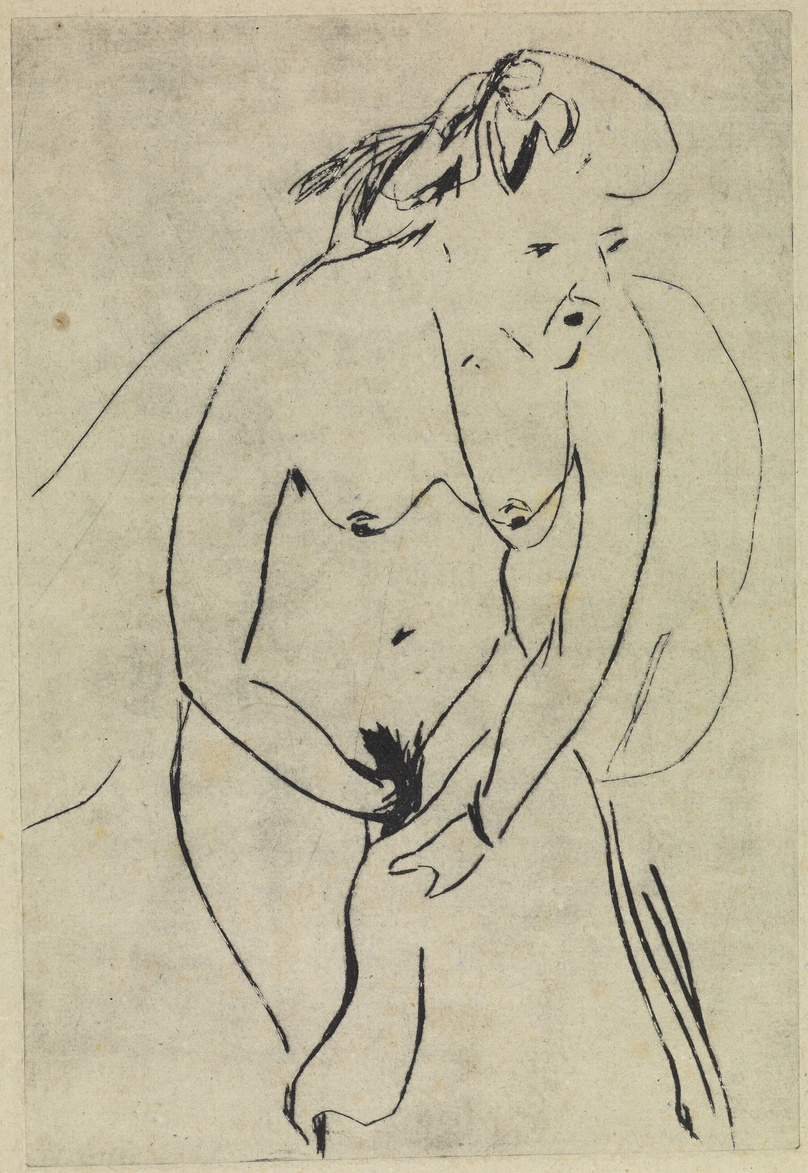 Sich Abtrocknende Badende Mit Handtuch Und Halskette Wall Art by Ernst Ludwig Kirchner - Canvas Print