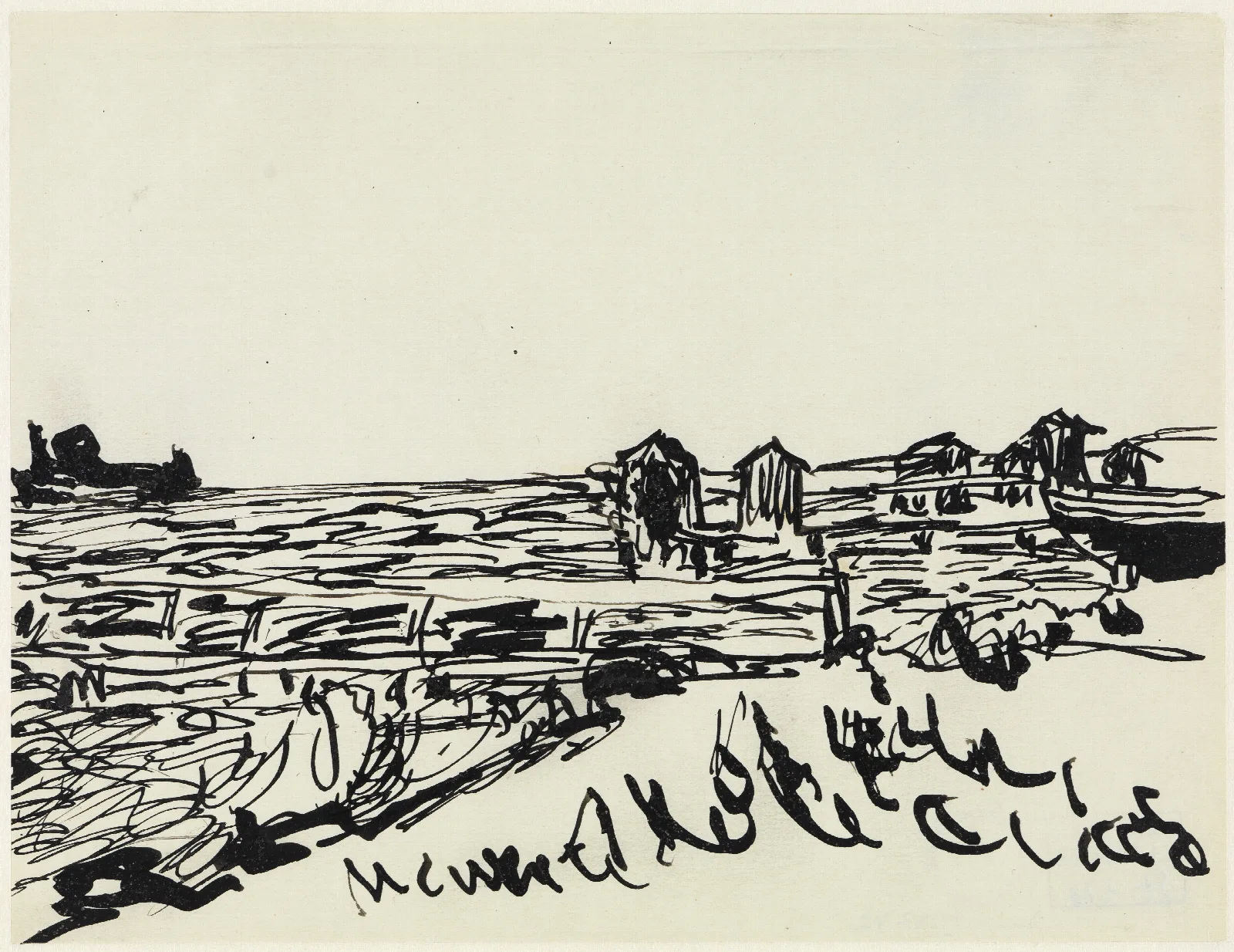 Strand Mit Badekarren Wall Art by Ernst Ludwig Kirchner - Canvas Print