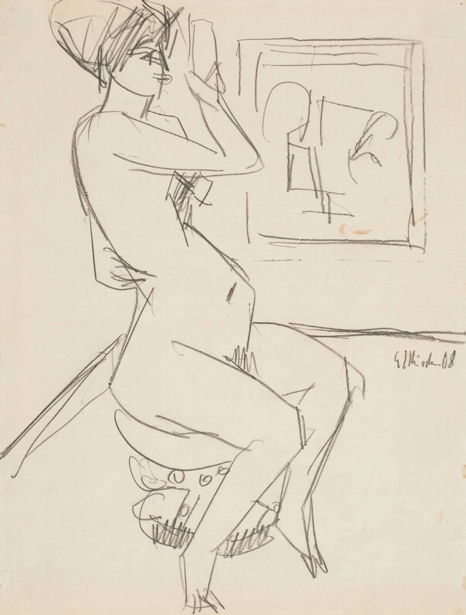 Sitzende Auf Dem Pantherstuhl Toilette Frau Vor Spiegel Wall Art by Ernst Ludwig Kirchner - Canvas Print