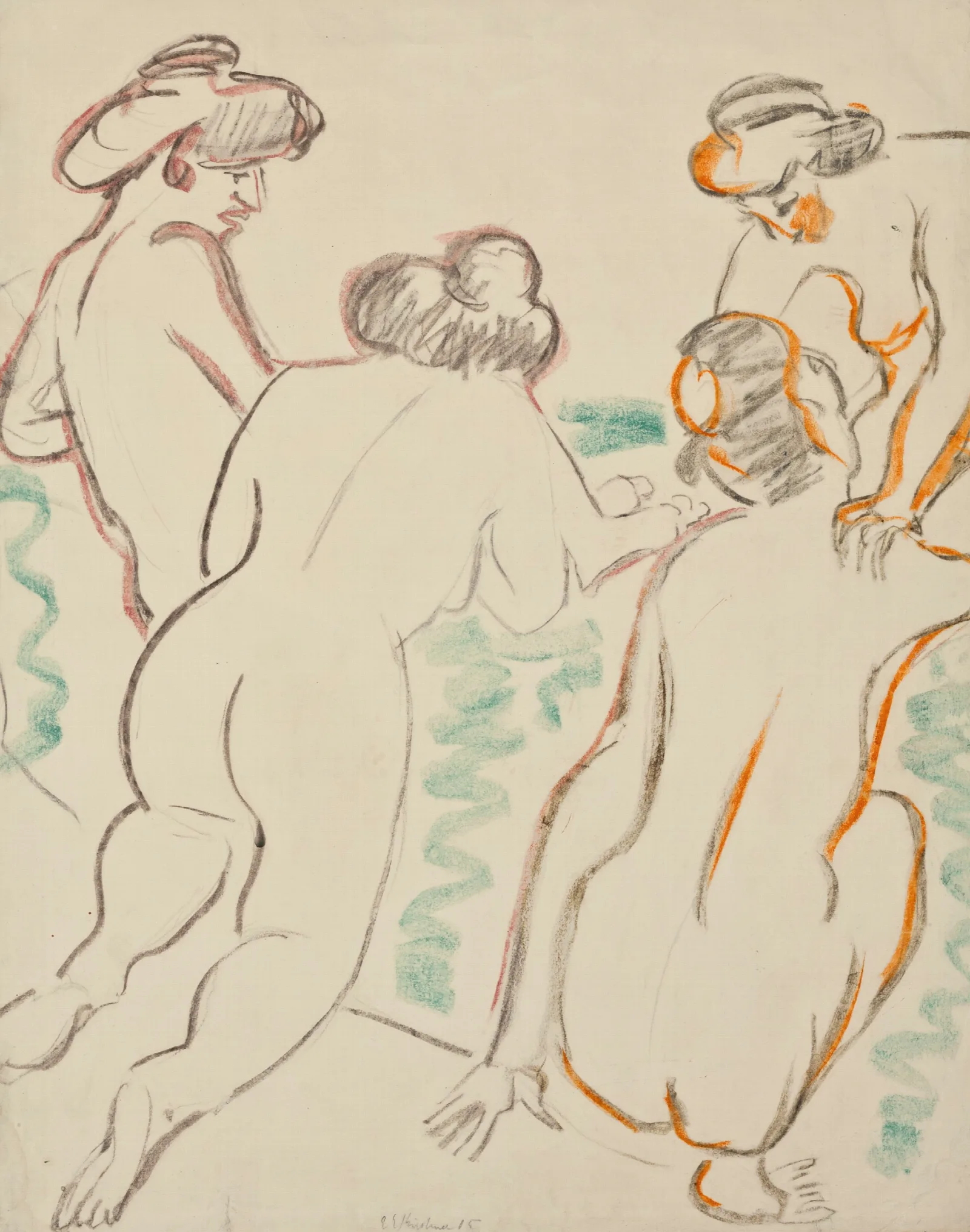 Gruppe Nackter Frauen In Unterhaltung Wall Art by Ernst Ludwig Kirchner - Canvas Print