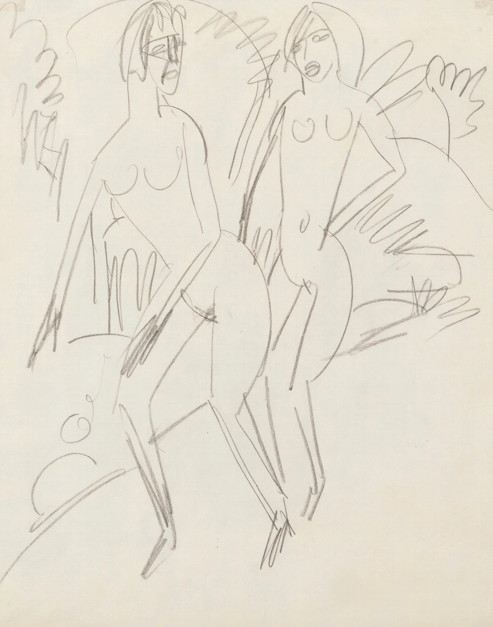 Zwei Badende An Der Fehmarnkuste Wall Art by Ernst Ludwig Kirchner - Canvas Print