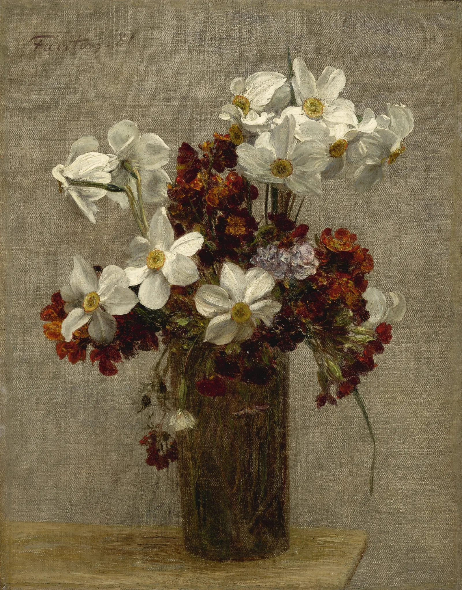 Narcisses Giroflees Et Primeveres Wall Art by Henri Fantin-Latour - Canvas Print