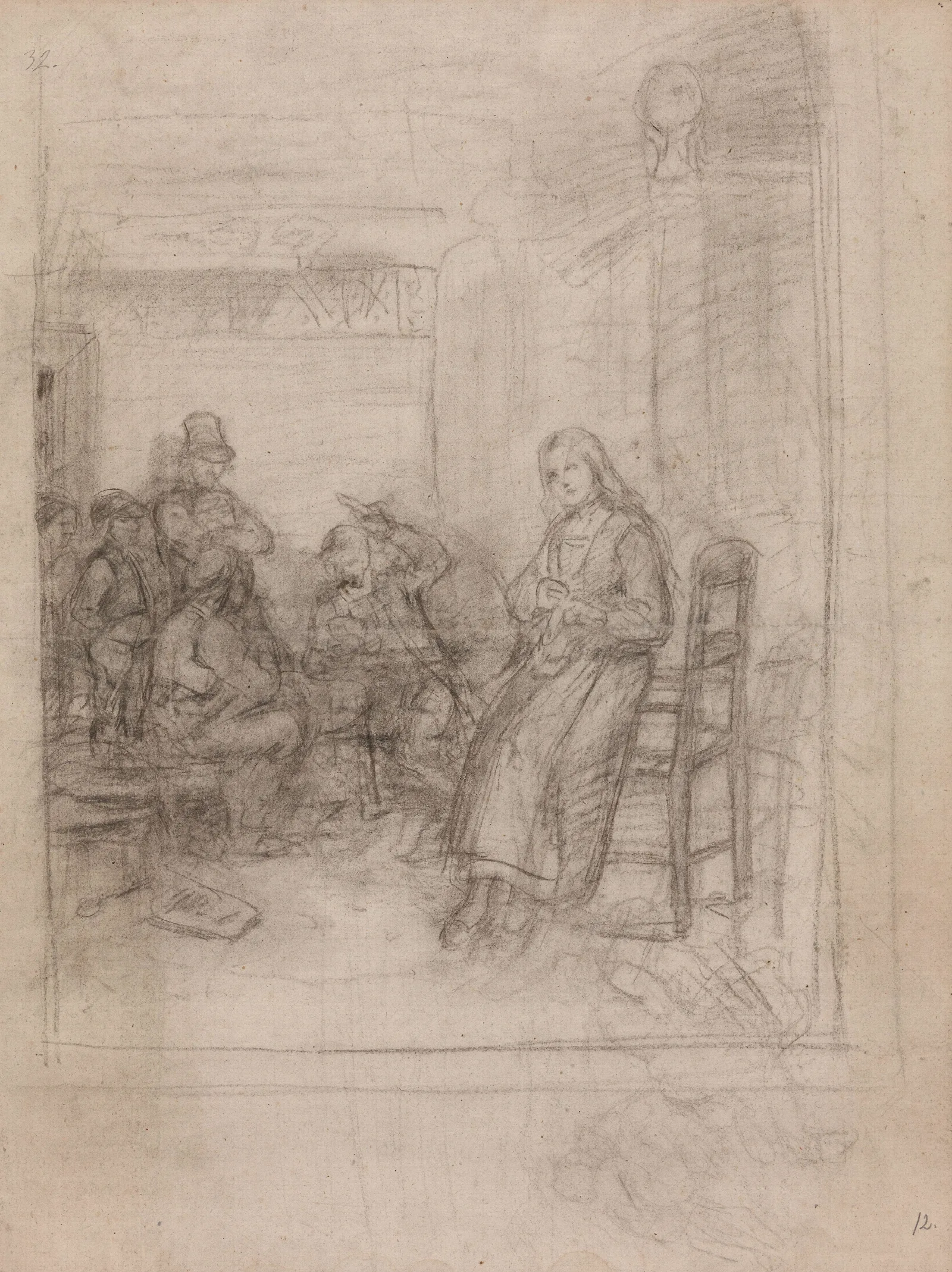 Interior With Card Players And Young Woman Knitting Wall Art by Adolph Tidemand - Canvas Print