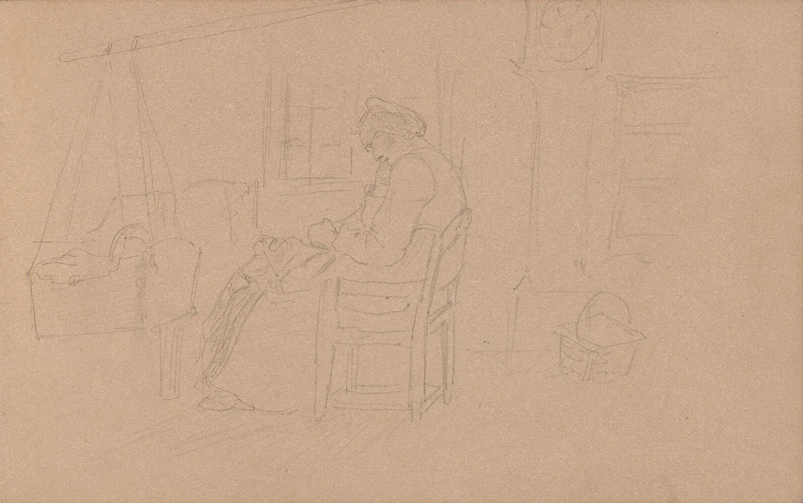 Interior With Seated Woman And Hammock Wall Art by Adolph Tidemand - Canvas Print